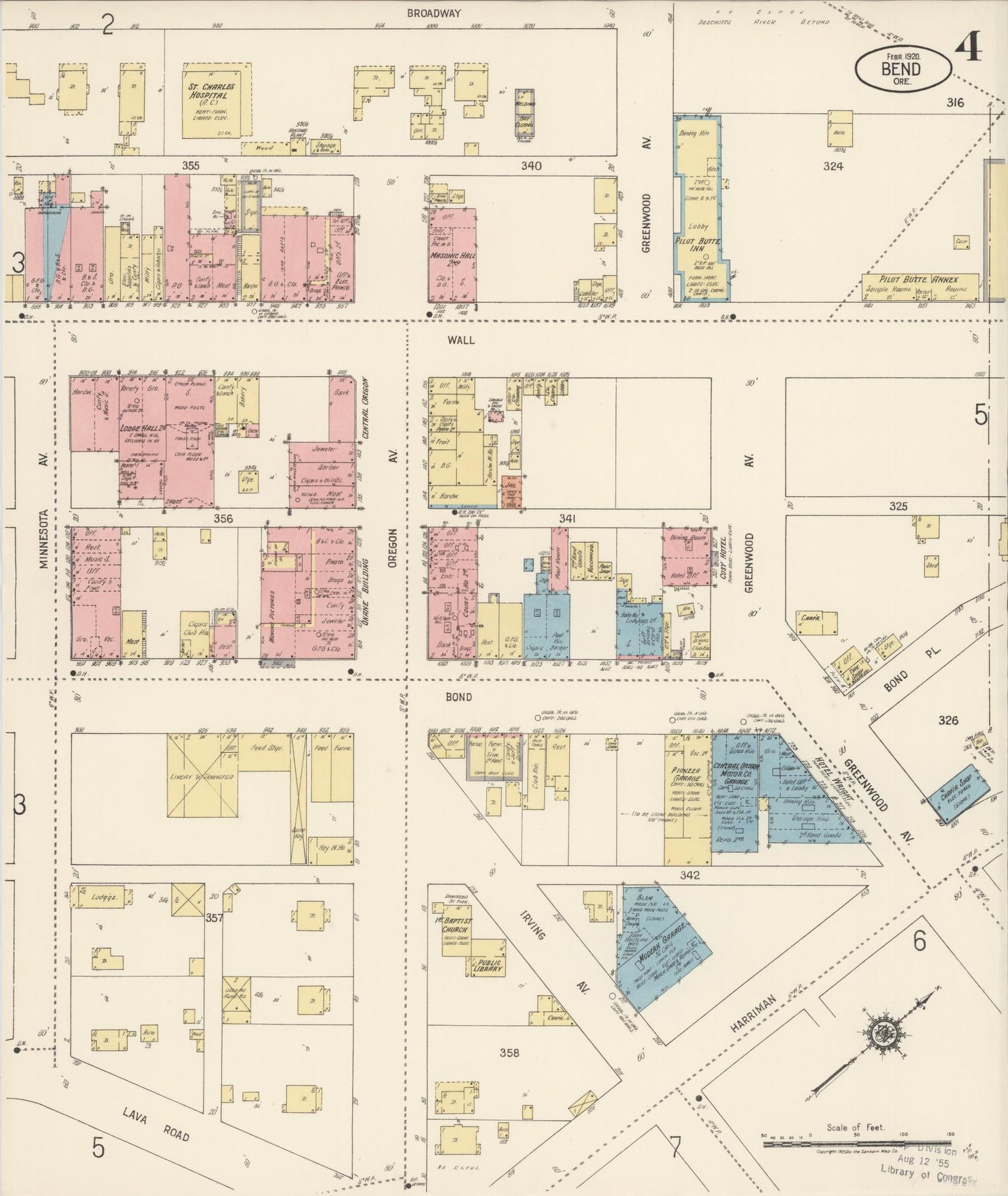 Sanborn Fire Insurance Map from Bend, Deschutes County, Oregon (1920), Sheet #0004 - Historic Sanborn Fire Insurance Map Print, vintage old map wall art, antique decor, genealogy gift, Oregon Oregon map