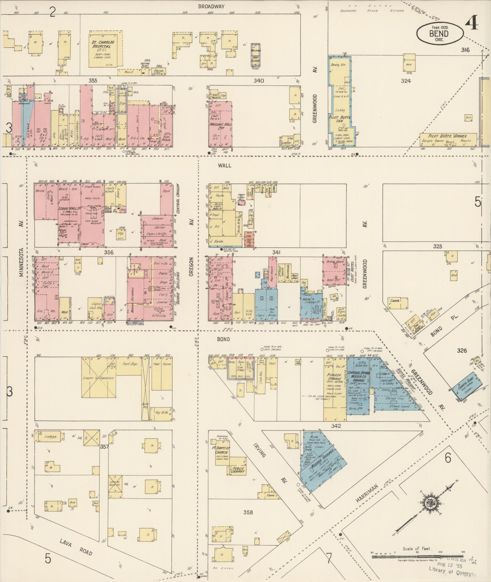 Sanborn Fire Insurance Map from Bend, Deschutes County, Oregon (1920), Sheet #0004 - Historic Sanborn Fire Insurance Map Print, vintage old map wall art, antique decor, genealogy gift, Oregon Oregon map