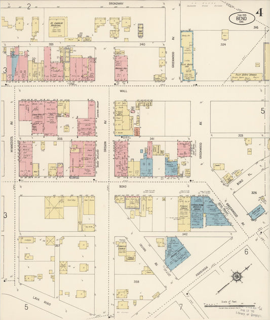 Sanborn Fire Insurance Map from Bend, Deschutes County, Oregon (1920), Sheet #0004 - Historic Sanborn Fire Insurance Map Print, vintage old map wall art, antique decor, genealogy gift, Oregon Oregon map