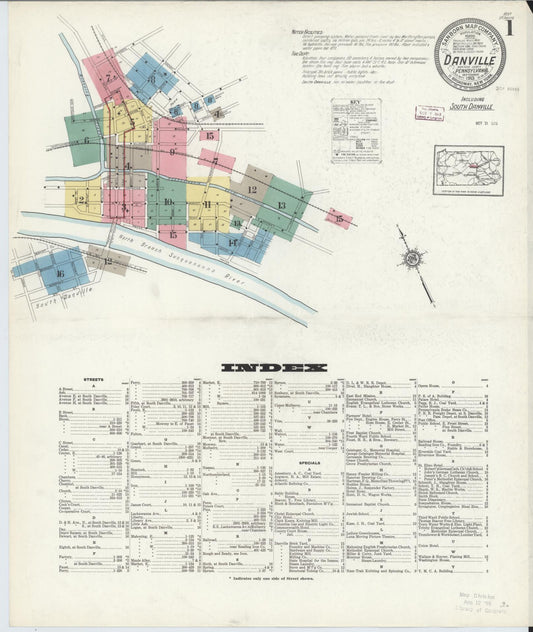 Sanborn Fire Insurance Map from Danville, Montour County, Pennsylvania (1913), Sheet #0001 - Historic Sanborn Fire Insurance Map Print, vintage old map wall art, antique decor, genealogy gift, Pennsylvania Pennsylvania map