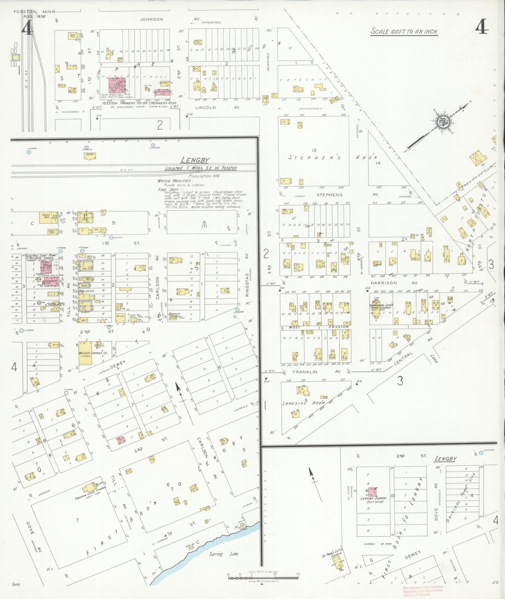 Sanborn Fire Insurance Map from Fosston, Polk County, Minnesota (1936), Sheet #0004 - Complete Map Set gallery image, historic Sanborn map, vintage wall art, Minnesota Minnesota