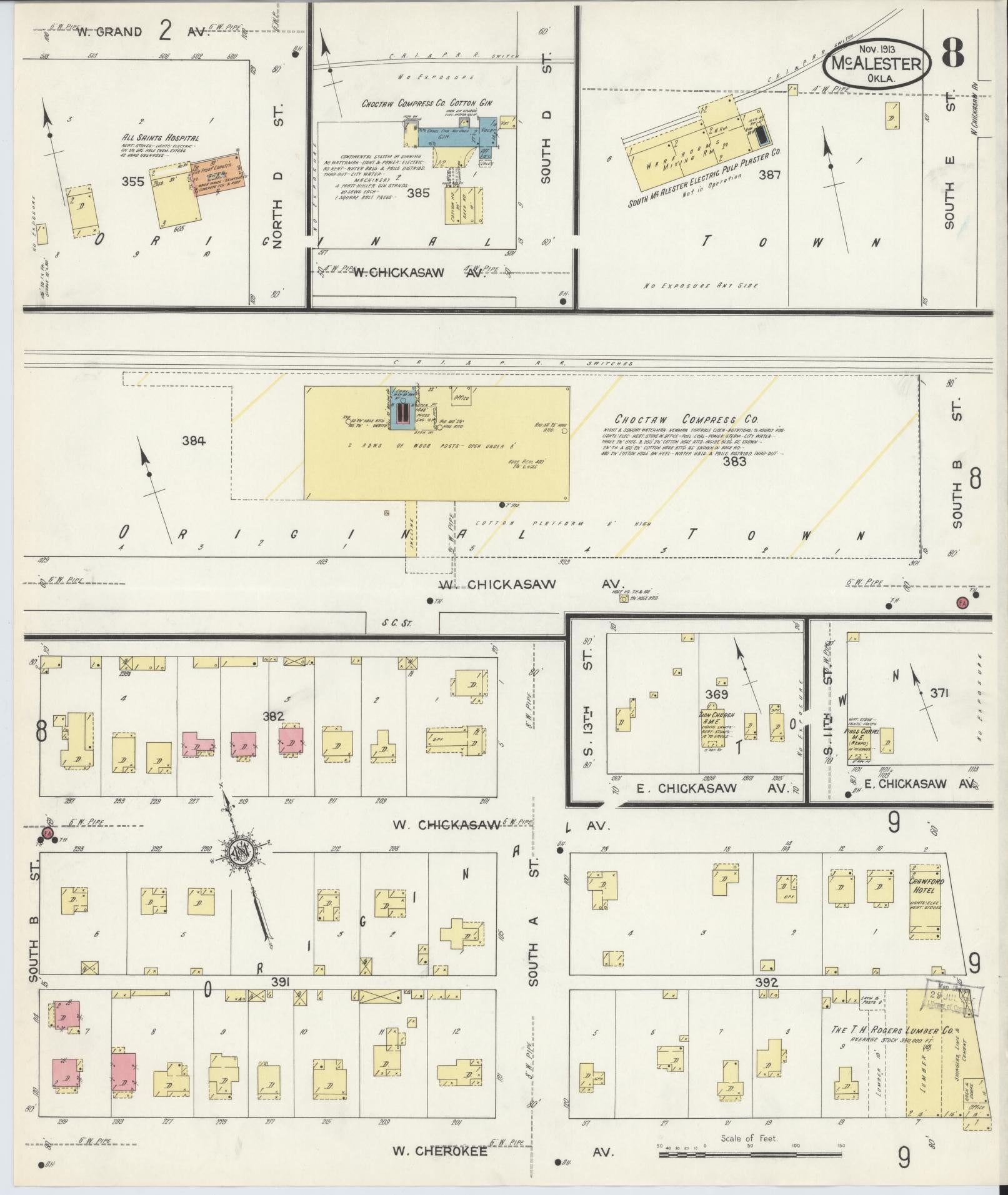 Sanborn Fire Insurance Map from McAlester, Pittsburg County, Oklahoma (1913), Sheet #0008 - Complete Map Set gallery image, historic Sanborn map, vintage wall art, Oklahoma Oklahoma