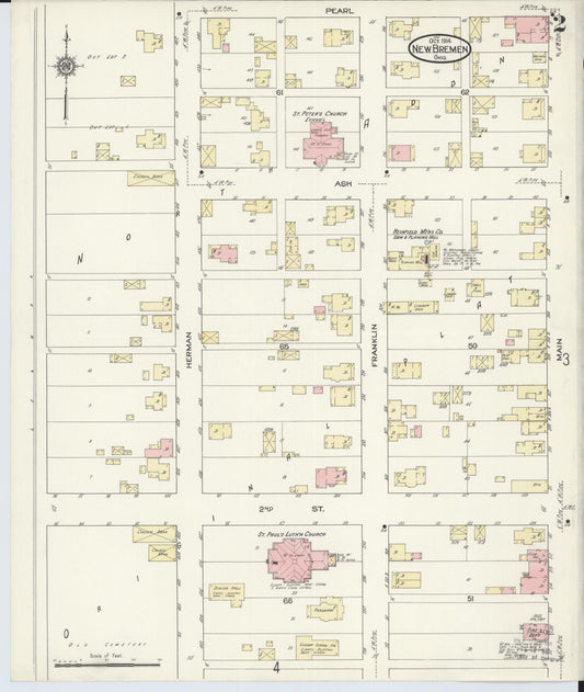 Sanborn Fire Insurance Map from New Bremen, Auglaize County, Ohio (1914), Sheet #0002 - Historic Sanborn Fire Insurance Map Print, vintage old map wall art, antique decor, genealogy gift, Ohio Ohio map