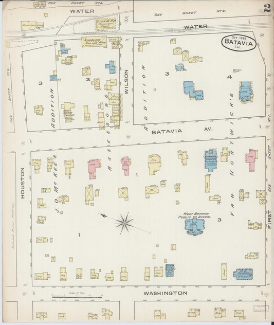 Sanborn Fire Insurance Map from Batavia, Kane County, Illinois (1885), Sheet #0002 - Historic Sanborn Fire Insurance Map Print, vintage old map wall art, antique decor, genealogy gift, Illinois Illinois map