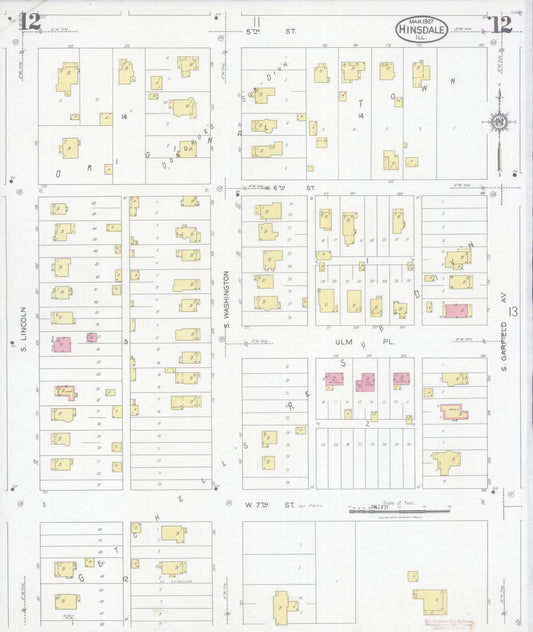 Sanborn Fire Insurance Map from Hinsdale, Du Page And Cook Counties, Illinois (1927), Sheet #0012 - Historic Sanborn Fire Insurance Map Print, vintage old map wall art, antique decor, genealogy gift, Illinois Illinois map