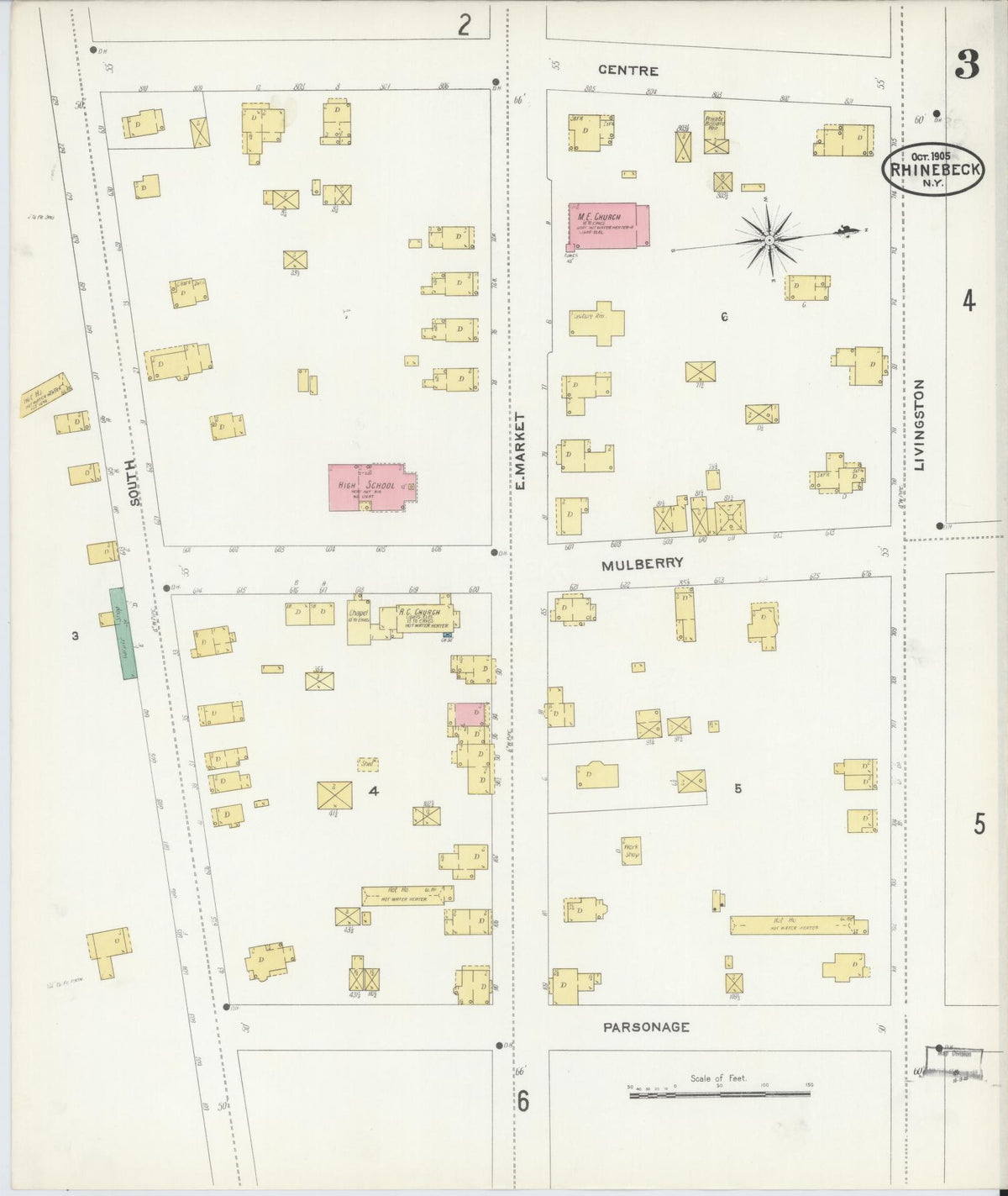 Sanborn Fire Insurance Map from Rhinebeck, Dutchess County, New York (1905), Sheet #0003 - Complete Map Set gallery image, historic Sanborn map, vintage wall art, New York New York