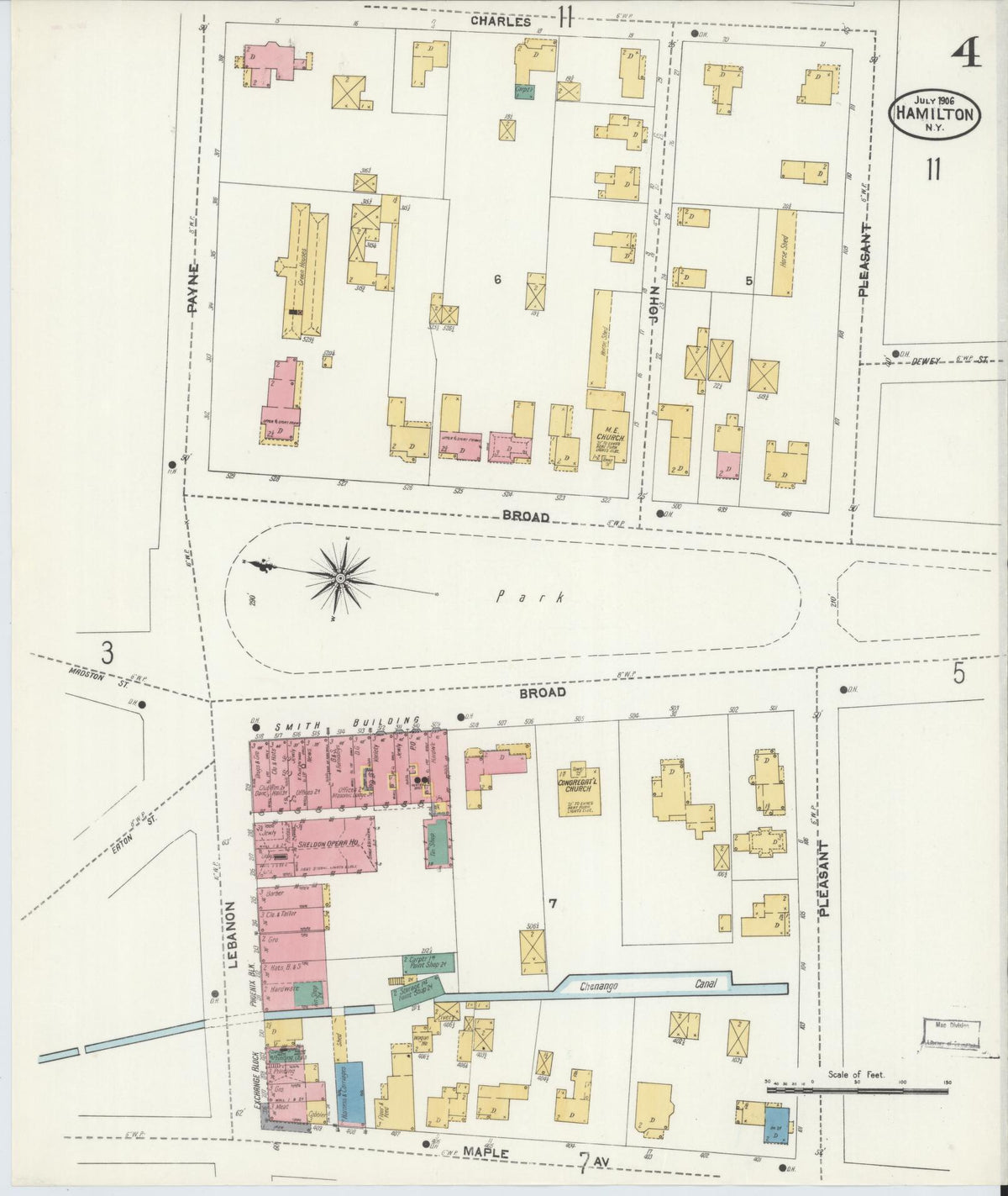 Sanborn Fire Insurance Map from Hamilton, Madison County, New York (1906), Sheet #0004 - Historic Sanborn Fire Insurance Map Print, vintage old map wall art, antique decor, genealogy gift, New York New York map
