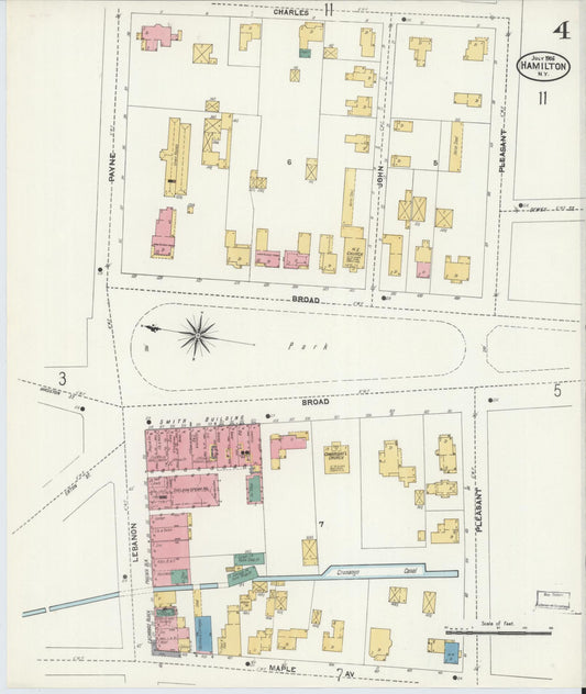 Sanborn Fire Insurance Map from Hamilton, Madison County, New York (1906), Sheet #0004 - Historic Sanborn Fire Insurance Map Print, vintage old map wall art, antique decor, genealogy gift, New York New York map