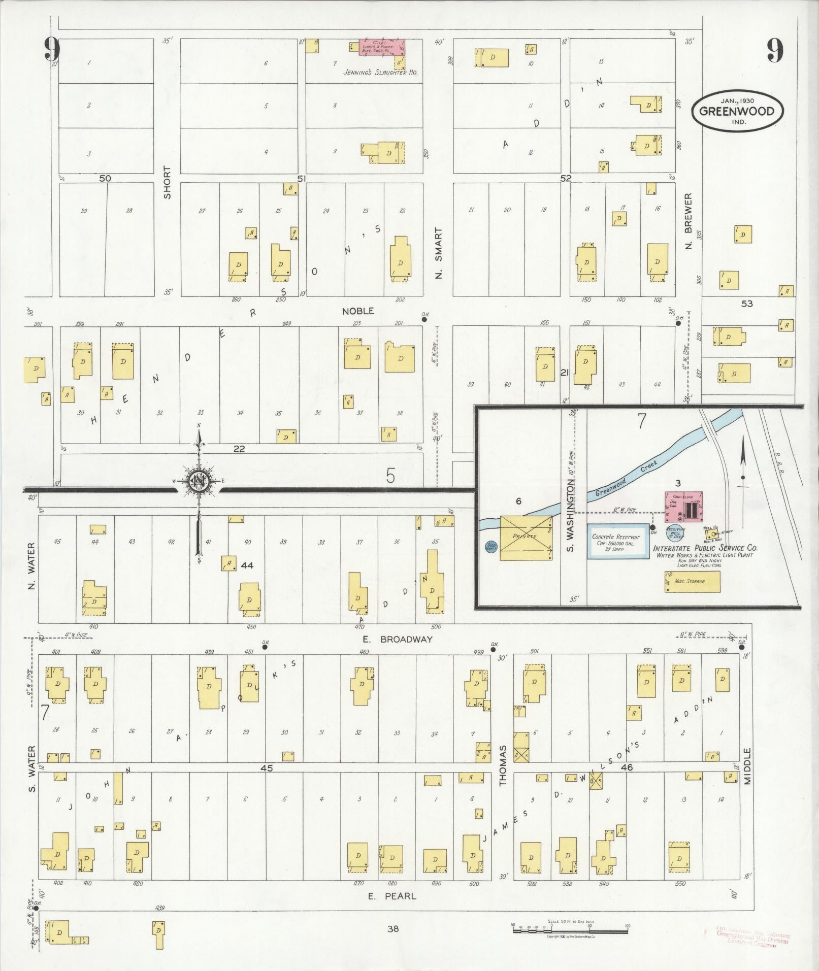 Sanborn Fire Insurance Map from Greenwood, Johnson County, Indiana (1930), Sheet #0009 - Complete Map Set gallery image, historic Sanborn map, vintage wall art, Indiana Indiana