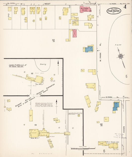 Sanborn Fire Insurance Map from Fair Haven, Rutland County, Vermont (1922), Sheet #0004 - Historic Sanborn Fire Insurance Map Print, vintage old map wall art, antique decor, genealogy gift, Vermont Vermont map