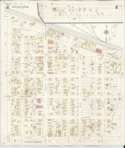 Sanborn Fire Insurance Map from Tomah, Monroe County, Wisconsin (1944), Sheet #0004 - Historic Sanborn Fire Insurance Map Print, vintage old map wall art, antique decor, genealogy gift, Wisconsin Wisconsin map