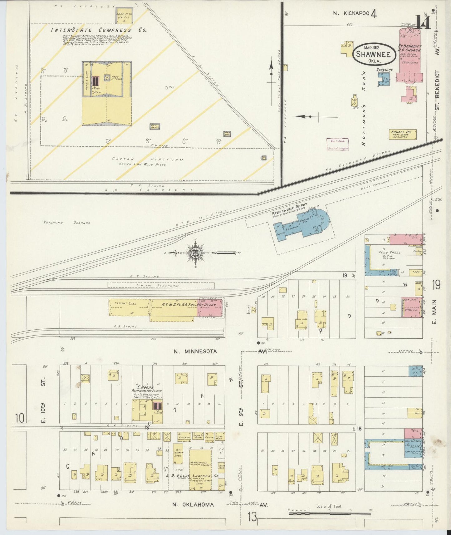 Sanborn Fire Insurance Map from Shawnee, Pottawatomie County, Oklahoma (1912), Sheet #0014 - Complete Map Set gallery image, historic Sanborn map, vintage wall art, Oklahoma Oklahoma