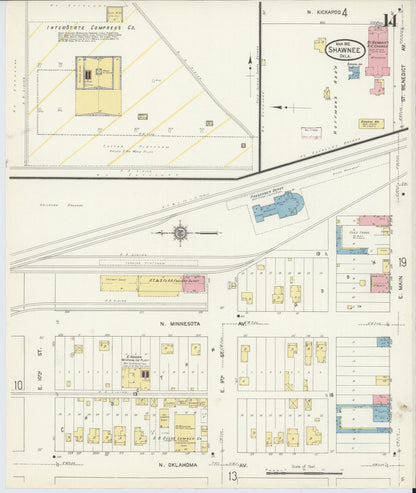 Sanborn Fire Insurance Map from Shawnee, Pottawatomie County, Oklahoma (1912), Sheet #0014 - Complete Map Set gallery image, historic Sanborn map, vintage wall art, Oklahoma Oklahoma