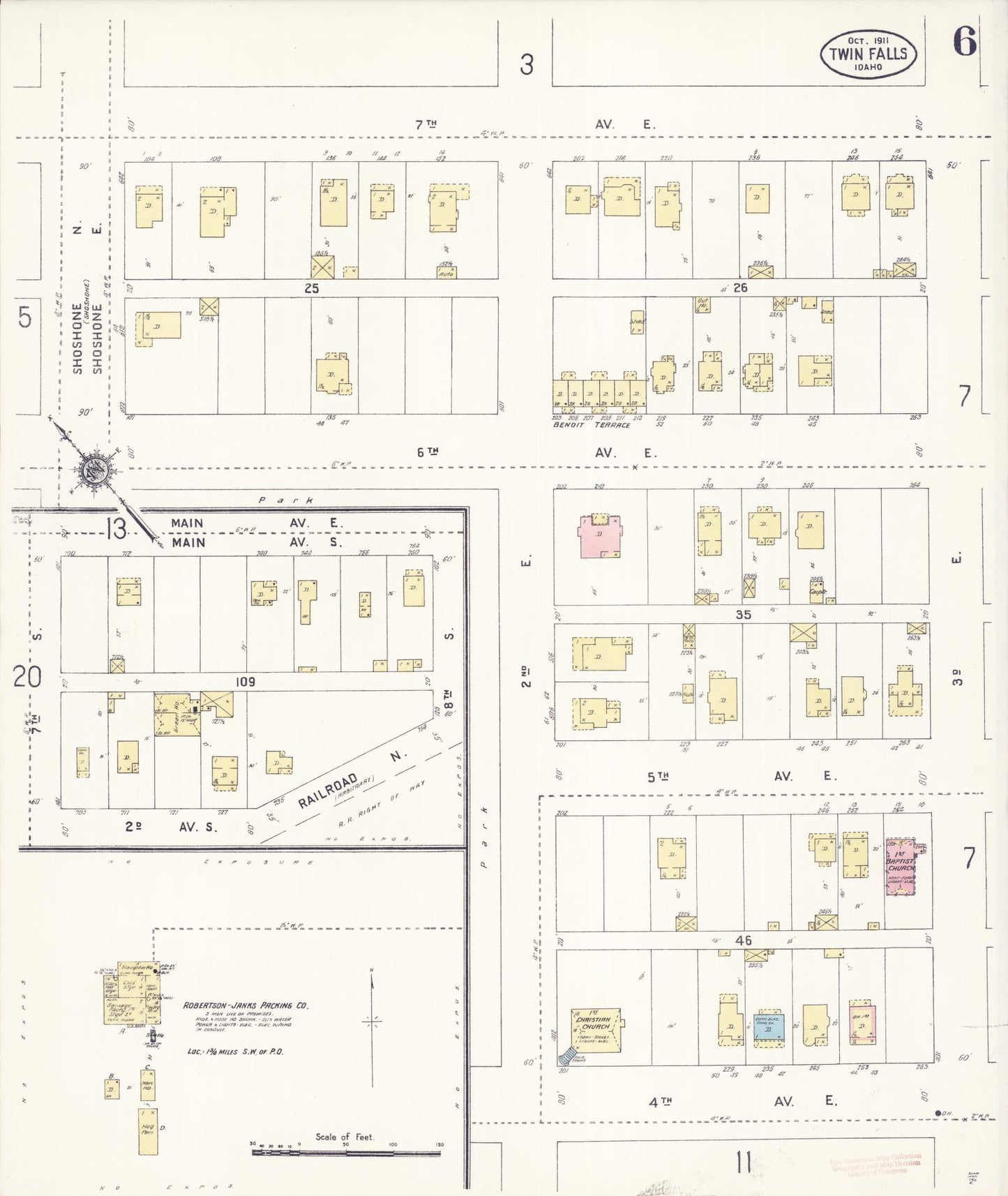 Sanborn Fire Insurance Map from Twin Falls, Twin Falls County, Idaho (1911), Sheet #0006 - Complete Map Set gallery image, historic Sanborn map, vintage wall art, Falls Idaho