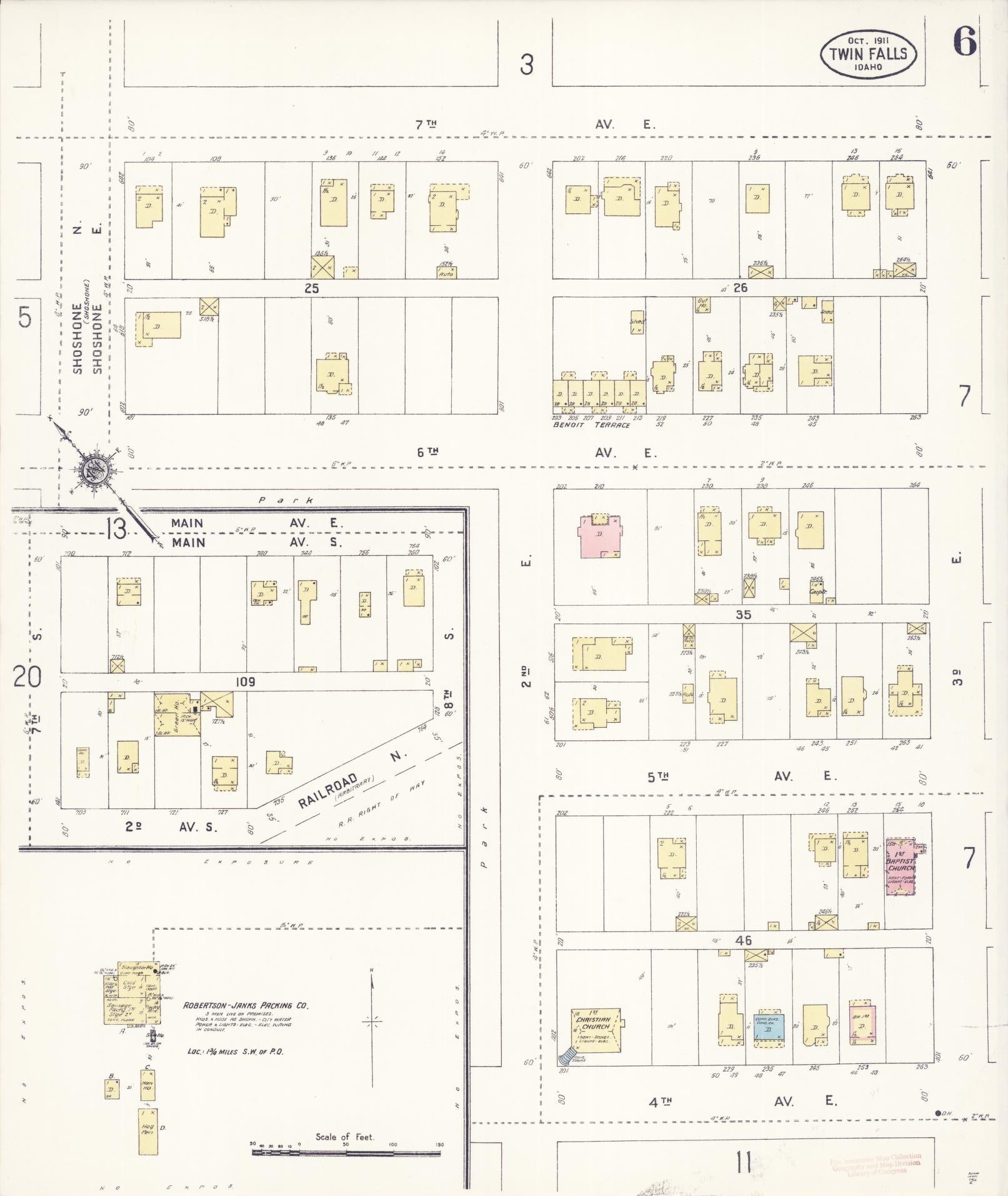 Sanborn Fire Insurance Map from Twin Falls, Twin Falls County, Idaho (1911), Sheet #0006 - Complete Map Set gallery image, historic Sanborn map, vintage wall art, Falls Idaho