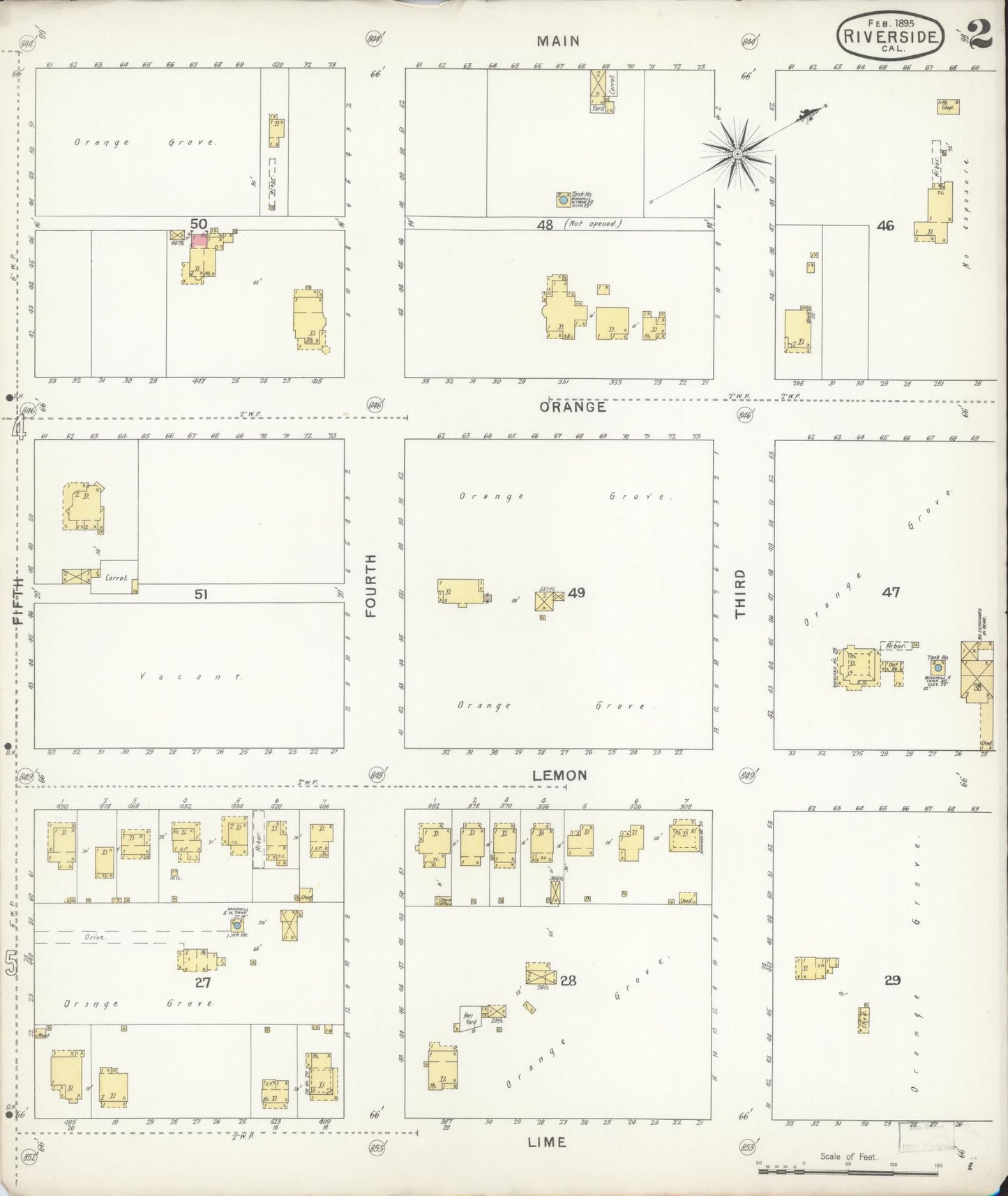 Sanborn Fire Insurance Map from Riverside, Riverside County, California (1895), Sheet #0002 - Complete Map Set gallery image, historic Sanborn map, vintage wall art, California California
