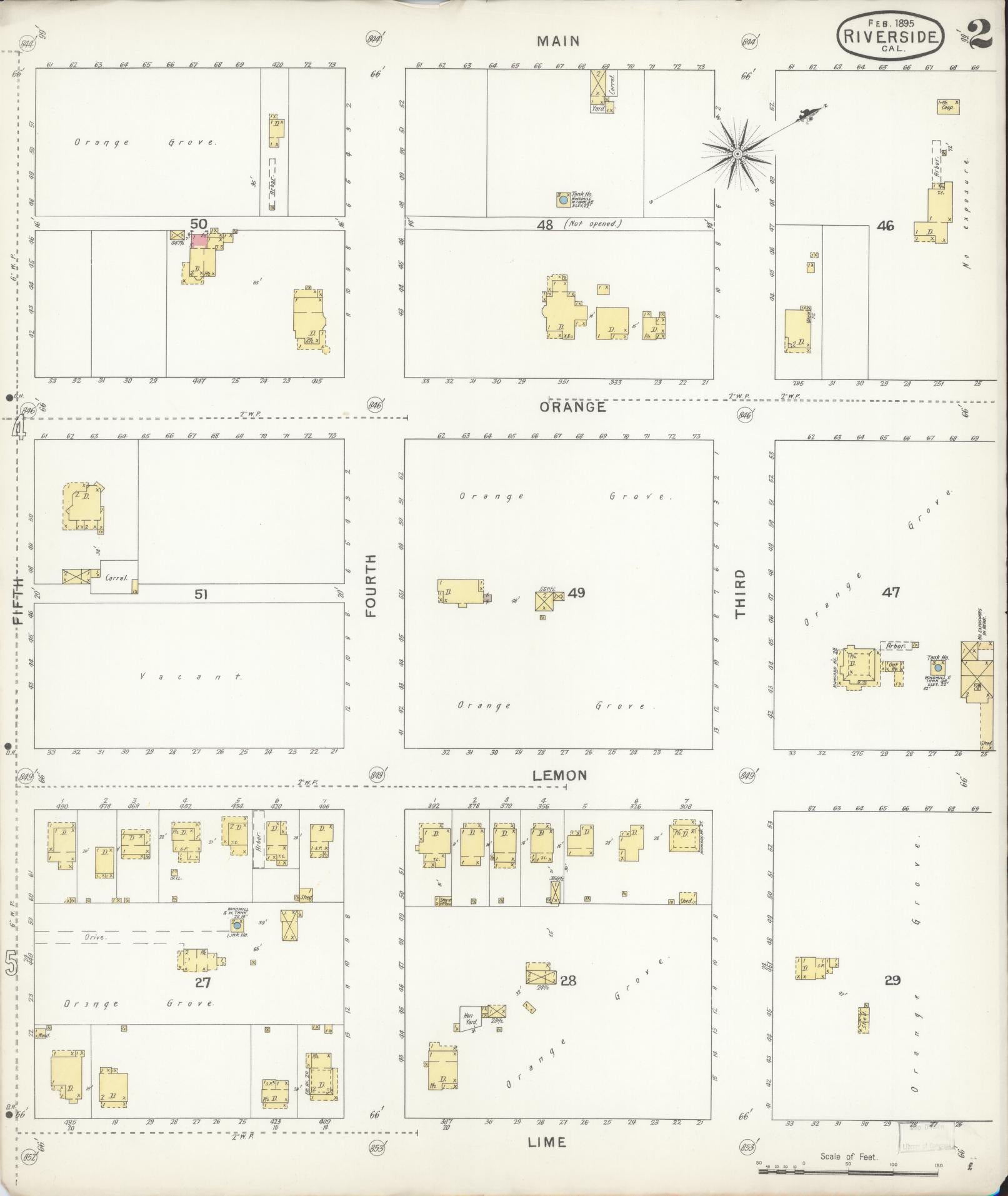 Sanborn Fire Insurance Map from Riverside, Riverside County, California (1895), Sheet #0002 - Complete Map Set gallery image, historic Sanborn map, vintage wall art, California California