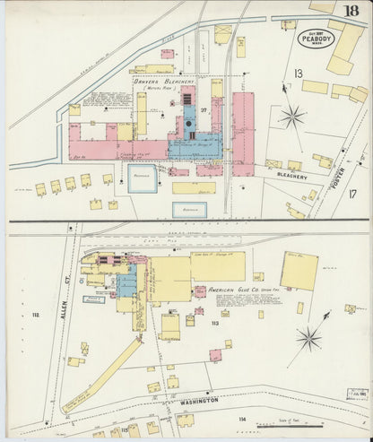 Sanborn Fire Insurance Map from Peabody, Essex County, Massachusetts (1897), Sheet #0018 - Historic Sanborn Fire Insurance Map Print, vintage old map wall art, antique decor, genealogy gift, Massachusetts Massachusetts map