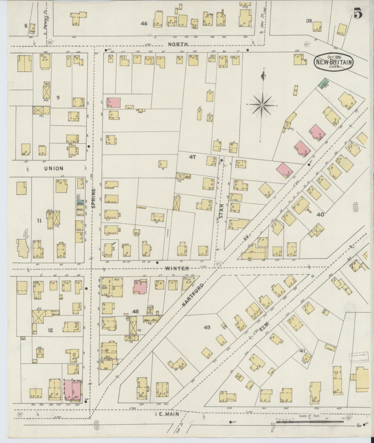 Sanborn Fire Insurance Map from New Britain, Hartford County, Connecticut (1895), Sheet #0005 - Historic Sanborn Fire Insurance Map Print, vintage old map wall art, antique decor, genealogy gift, Connecticut Connecticut map