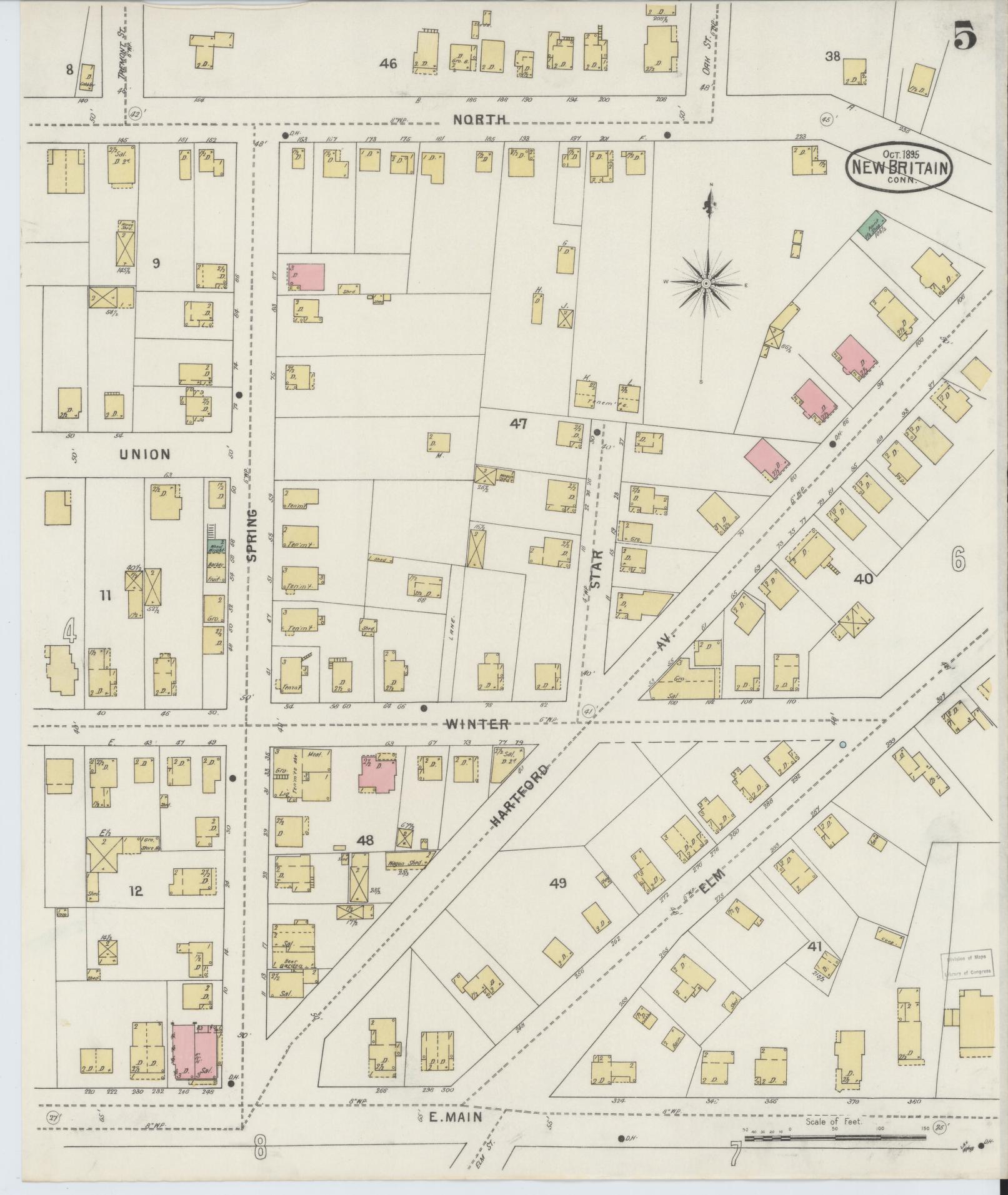 Sanborn Fire Insurance Map from New Britain, Hartford County, Connecticut (1895), Sheet #0005 - Historic Sanborn Fire Insurance Map Print, vintage old map wall art, antique decor, genealogy gift, Connecticut Connecticut map