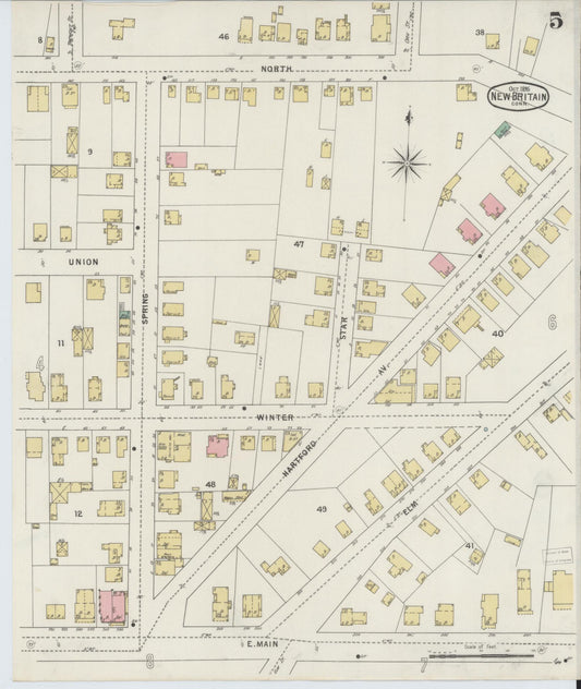 Sanborn Fire Insurance Map from New Britain, Hartford County, Connecticut (1895), Sheet #0005 - Historic Sanborn Fire Insurance Map Print, vintage old map wall art, antique decor, genealogy gift, Connecticut Connecticut map