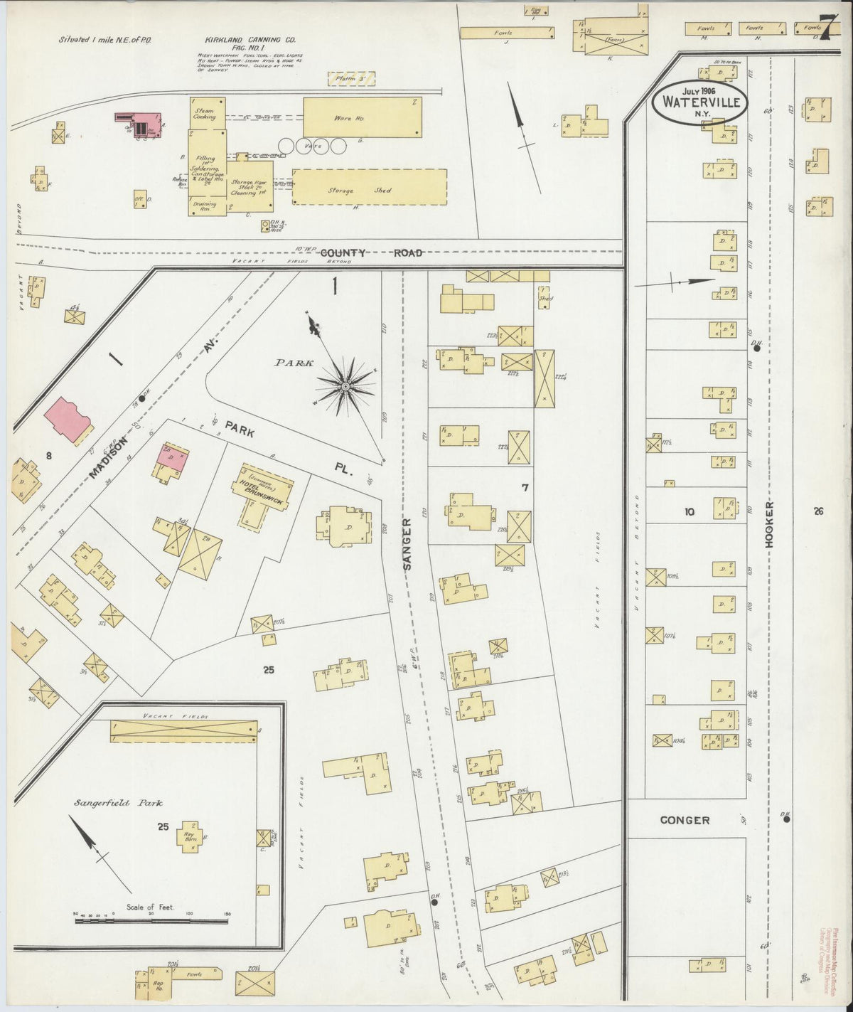 Sanborn Fire Insurance Map from Waterville, Oneida County, New York (1906), Sheet #0007 - Complete Map Set gallery image, historic Sanborn map, vintage wall art, New York New York