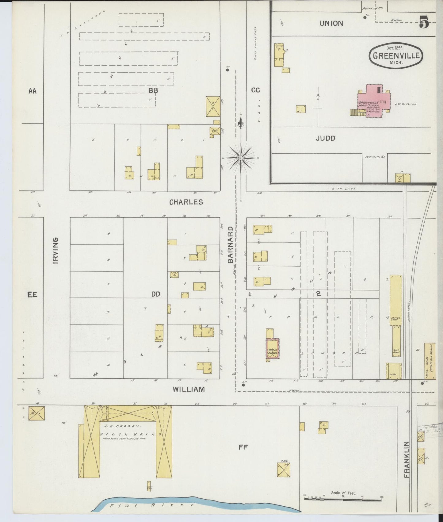 Sanborn Fire Insurance Map from Greenville, Montcalm County, Michigan (1892), Sheet #0005 - Complete Map Set gallery image, historic Sanborn map, vintage wall art, Michigan Michigan