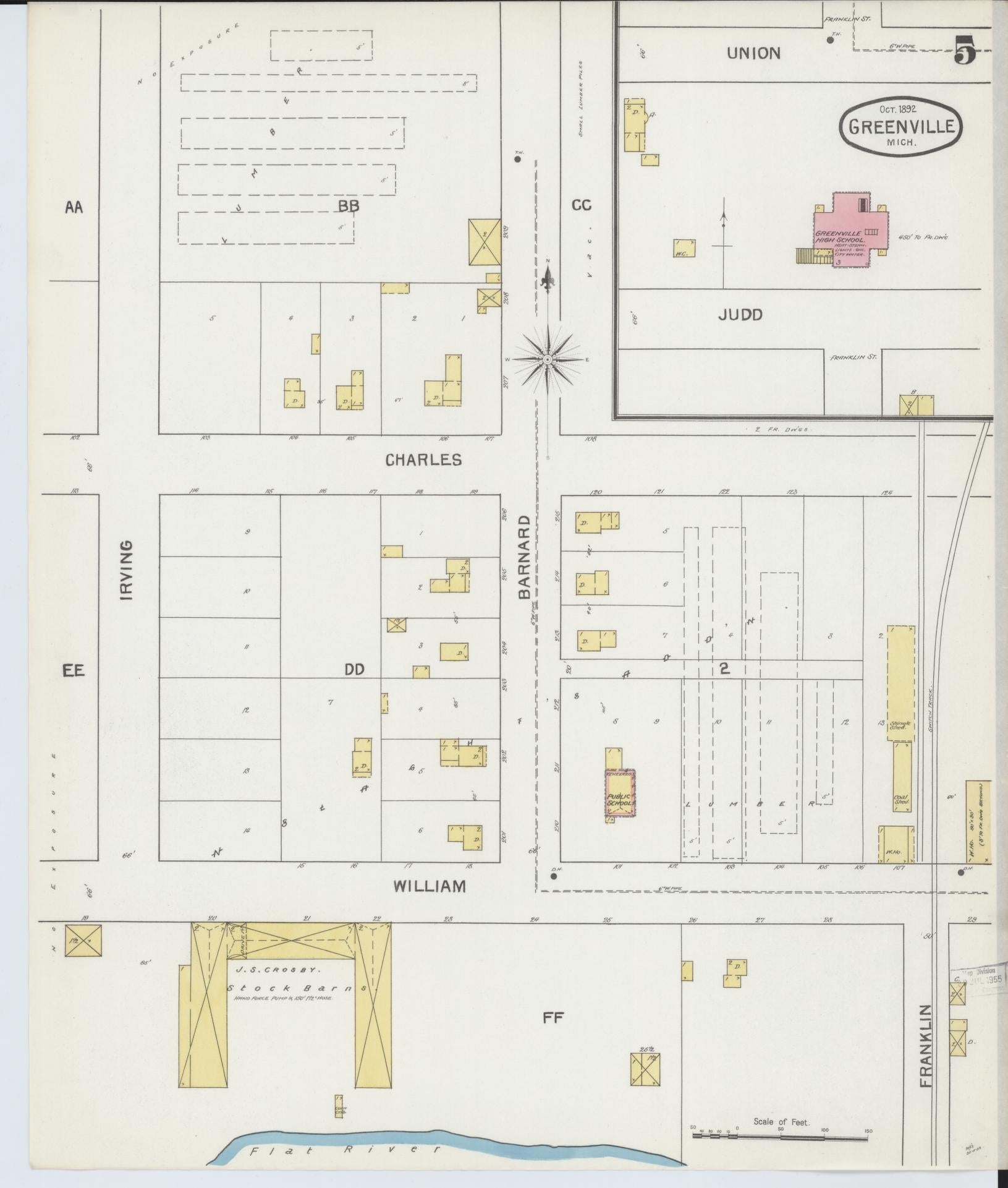 Sanborn Fire Insurance Map from Greenville, Montcalm County, Michigan (1892), Sheet #0005 - Complete Map Set gallery image, historic Sanborn map, vintage wall art, Michigan Michigan