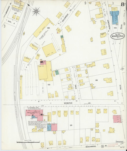 Sanborn Fire Insurance Map from New Rochelle, Westchester County, New York (1903), Sheet #0008 - Historic Sanborn Fire Insurance Map Print, vintage old map wall art, antique decor, genealogy gift, New York New York map