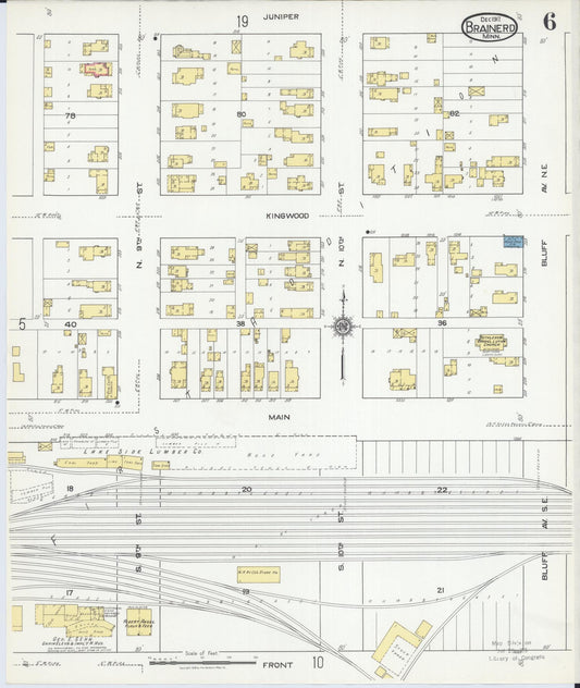 Sanborn Fire Insurance Map from Brainerd, Crow Wing County, Minnesota (1917), Sheet #0006 - Historic Sanborn Fire Insurance Map Print, vintage old map wall art, antique decor, genealogy gift, Minnesota Minnesota map