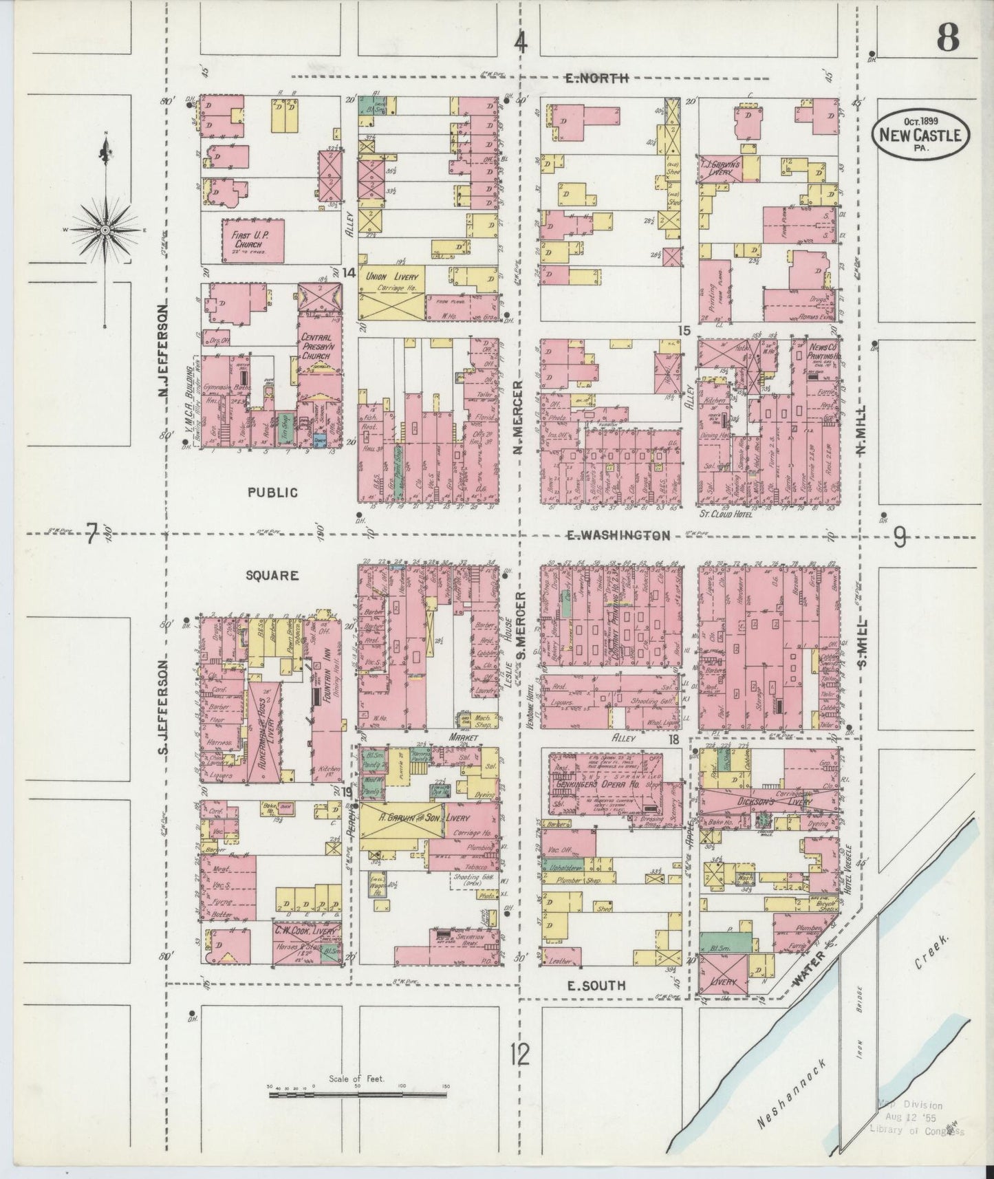 Sanborn Fire Insurance Map from New Castle, Lawrence County, Pennsylvania (1899), Sheet #0008 - Historic Sanborn Fire Insurance Map Print, vintage old map wall art, antique decor, genealogy gift, Pennsylvania Pennsylvania map