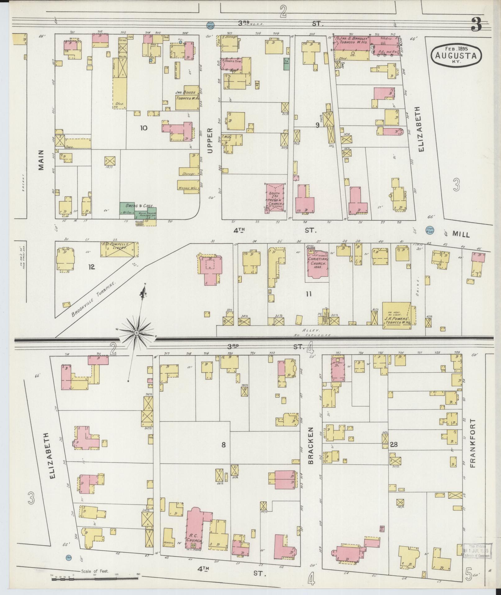 Sanborn Fire Insurance Map from Augusta, Bracken County, Kentucky (1895), Sheet #0003 - Complete Map Set gallery image, historic Sanborn map, vintage wall art, Kentucky Kentucky