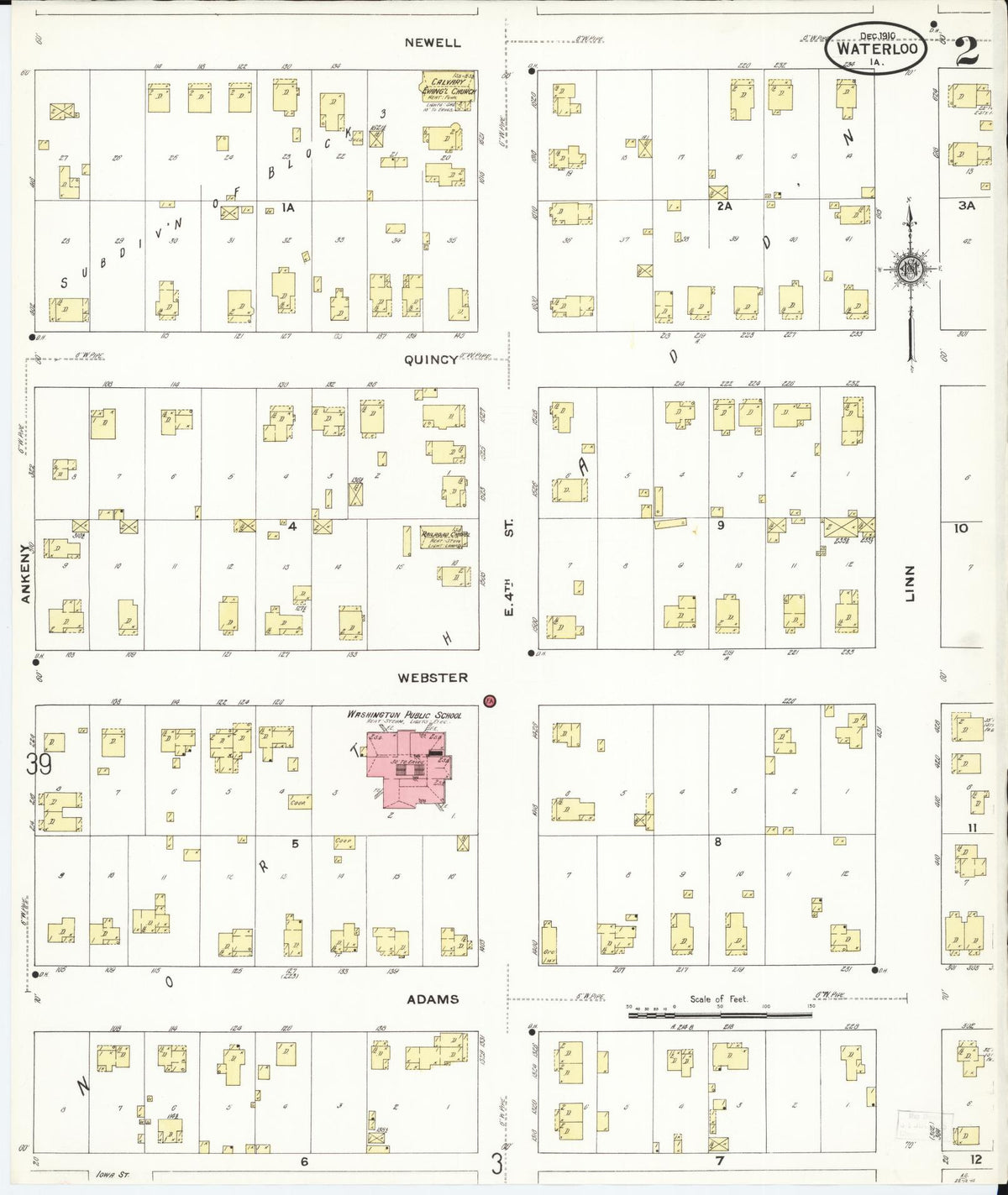 Sanborn Fire Insurance Map from Waterloo, Black Hawk County, Iowa (1910), Sheet #0002 - Historic Sanborn Fire Insurance Map Print, vintage old map wall art