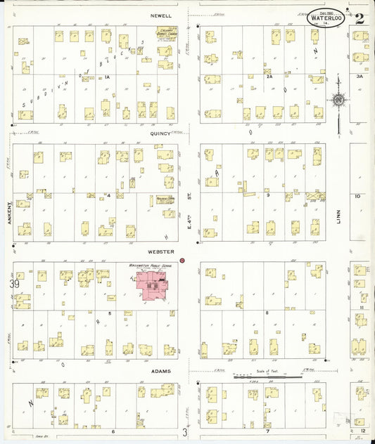 Sanborn Fire Insurance Map from Waterloo, Black Hawk County, Iowa (1910), Sheet #0002 - Historic Sanborn Fire Insurance Map Print, vintage old map wall art