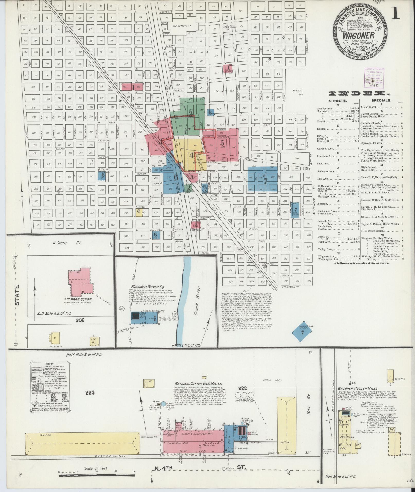 Sanborn Fire Insurance Map from Wagoner, Wagoner County, Oklahoma (1905), Sheet #0001 - Complete Map Set gallery image, historic Sanborn map, vintage wall art, Oklahoma Oklahoma