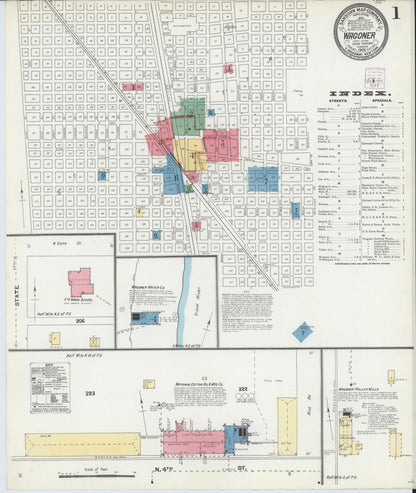 Sanborn Fire Insurance Map from Wagoner, Wagoner County, Oklahoma (1905), Sheet #0001 - Complete Map Set gallery image, historic Sanborn map, vintage wall art, Oklahoma Oklahoma