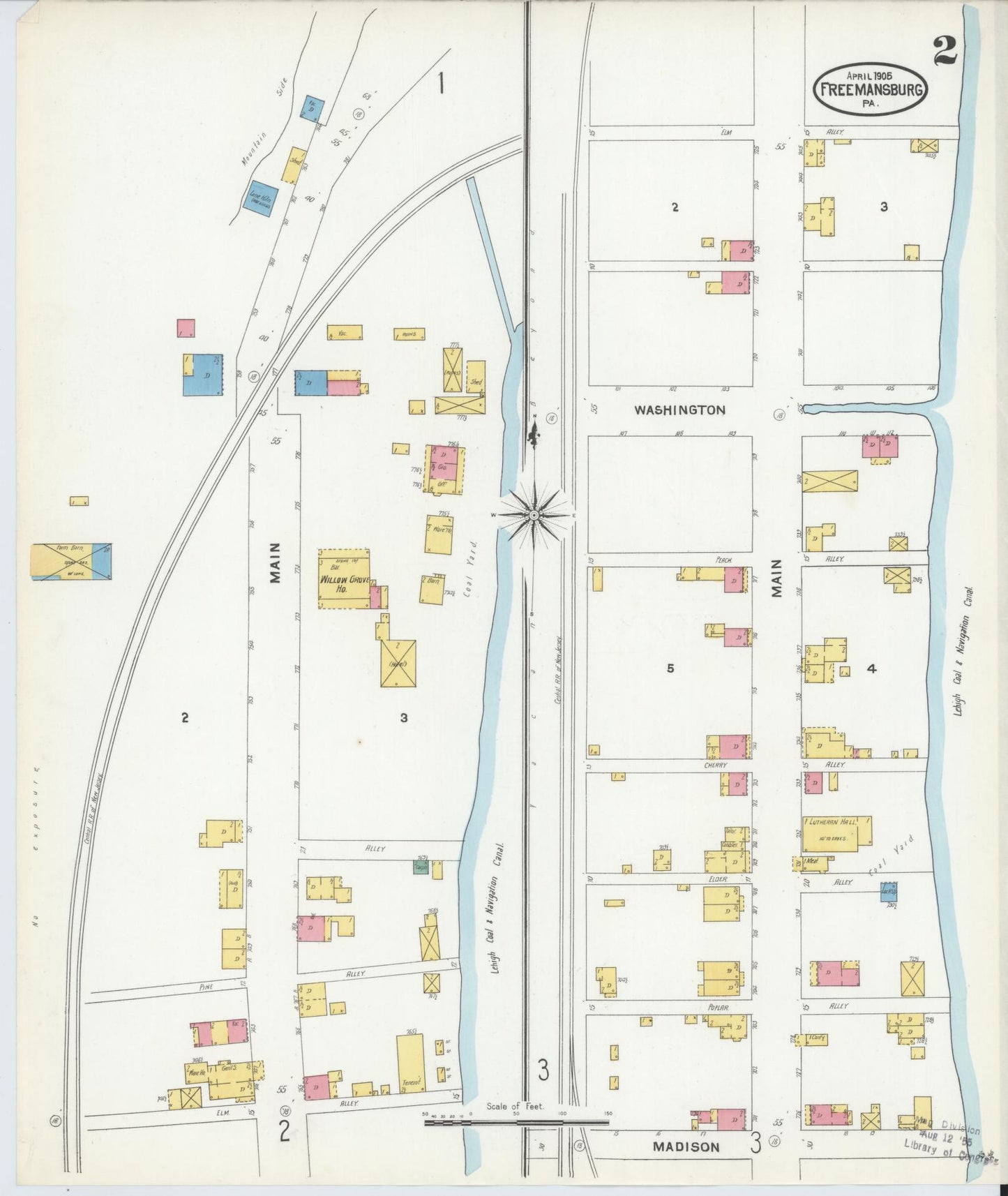 Sanborn Fire Insurance Map from Freemansburg, Northampton County, Pennsylvania (1905), Sheet #0002 - Historic Sanborn Fire Insurance Map Print, vintage old map wall art, antique decor, genealogy gift, Pennsylvania Pennsylvania map