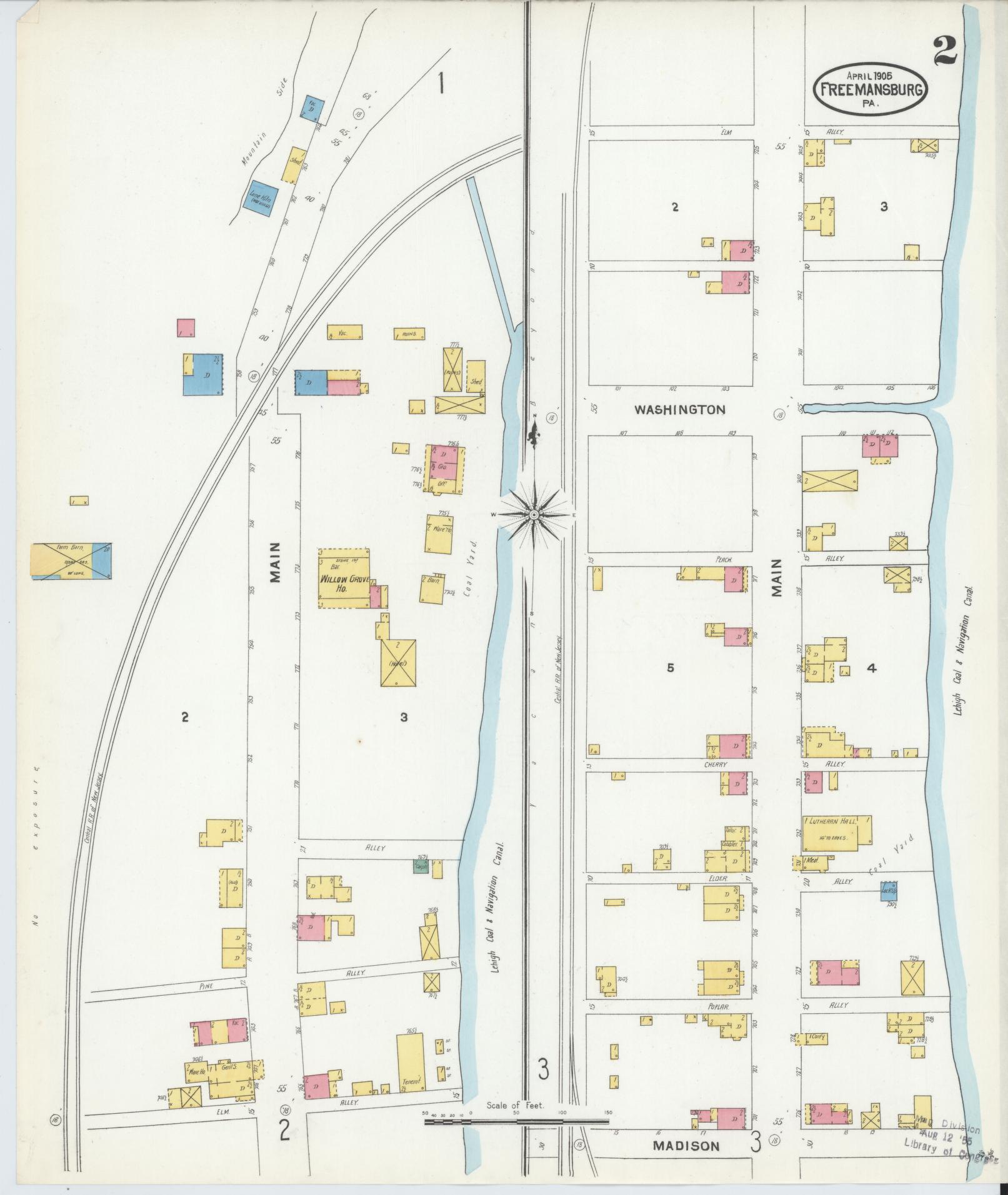 Sanborn Fire Insurance Map from Freemansburg, Northampton County, Pennsylvania (1905), Sheet #0002 - Historic Sanborn Fire Insurance Map Print, vintage old map wall art, antique decor, genealogy gift, Pennsylvania Pennsylvania map