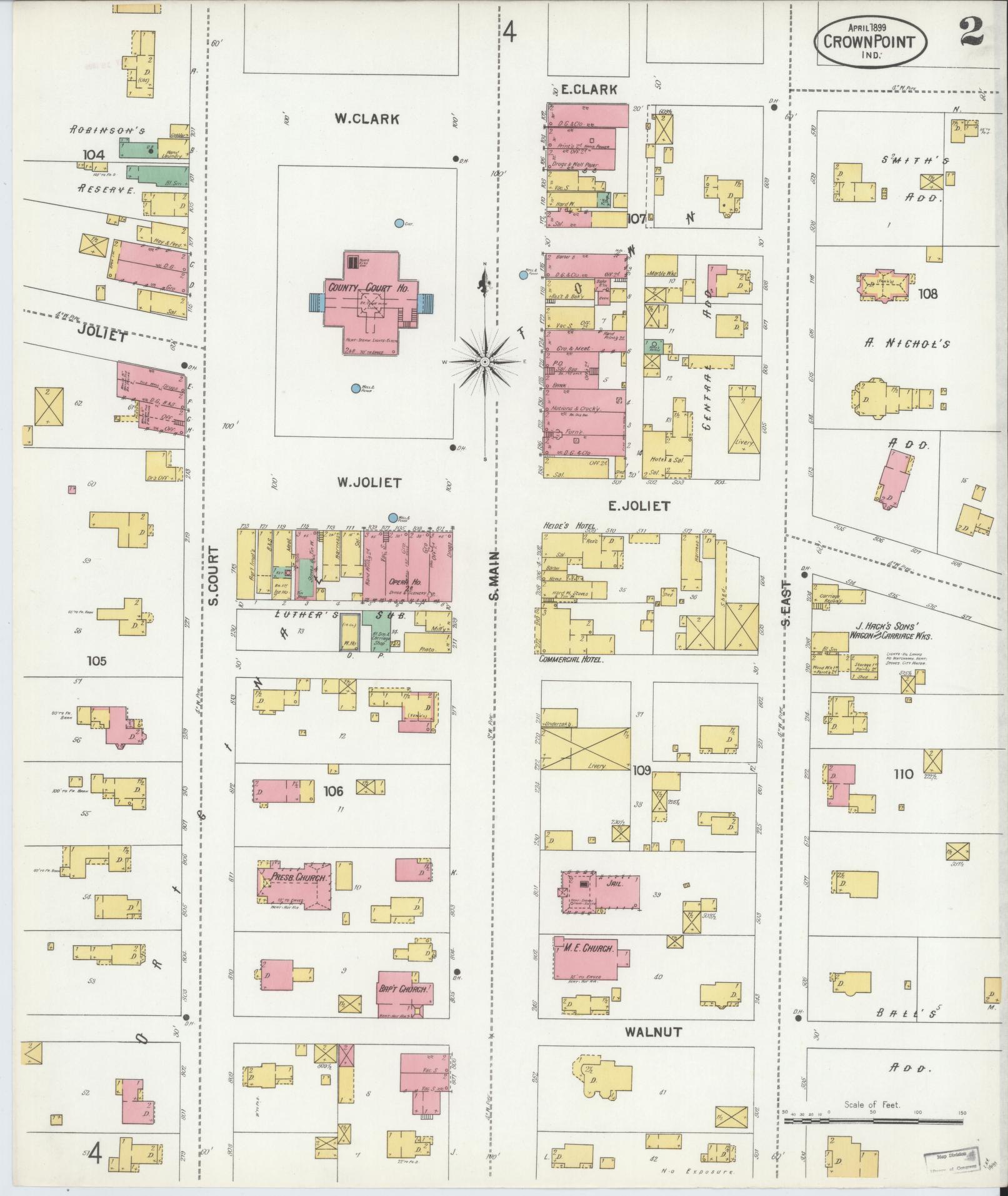 Sanborn Fire Insurance Map from Crown Point, Lake County, Indiana (1899), Sheet #0002 - Complete Map Set gallery image, historic Sanborn map, vintage wall art, Indiana Indiana