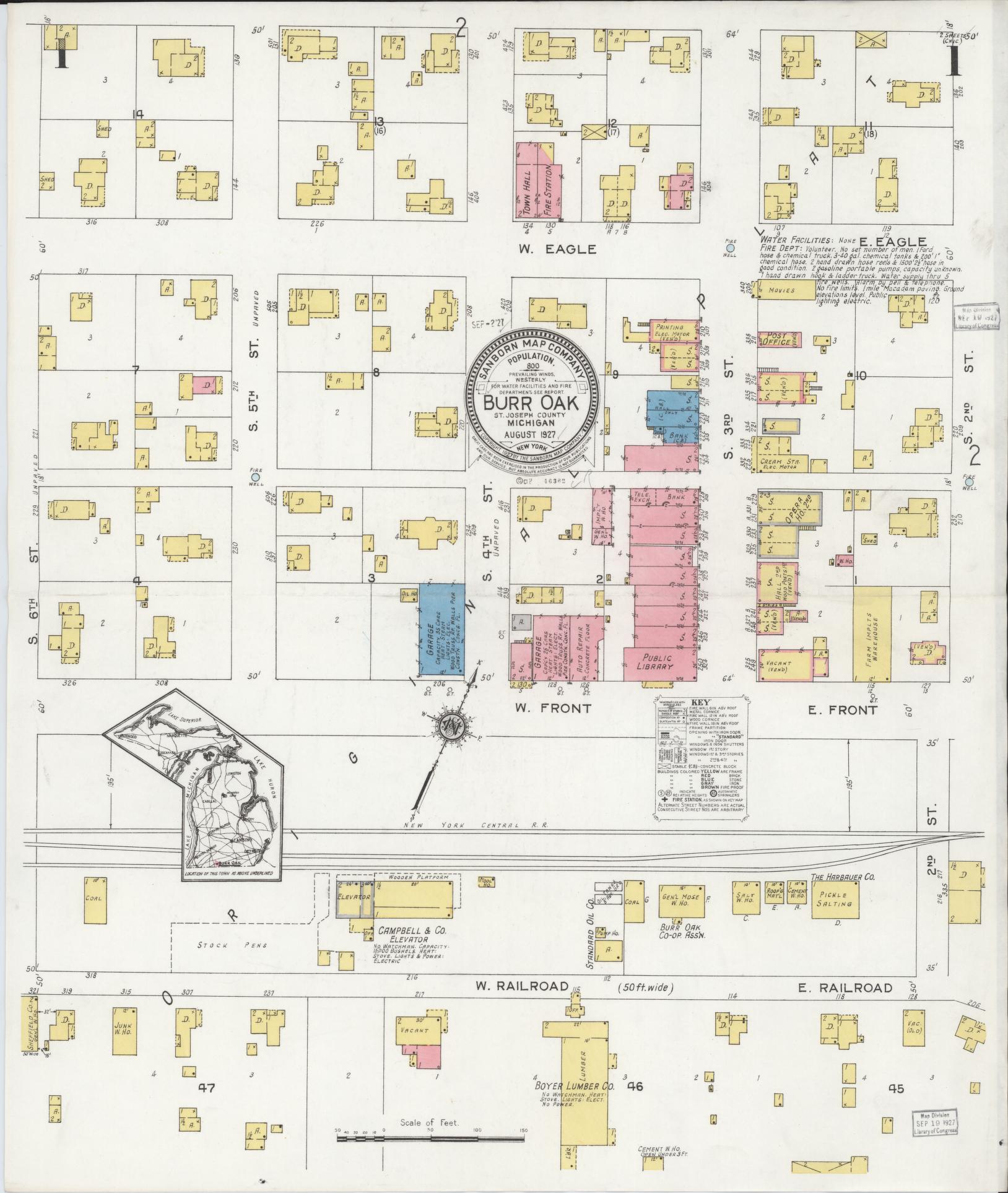 Sanborn Fire Insurance Map from Burr Oak, Saint Joseph County, Michigan. (1927) – Historic Sanborn Fire Insurance Map Print