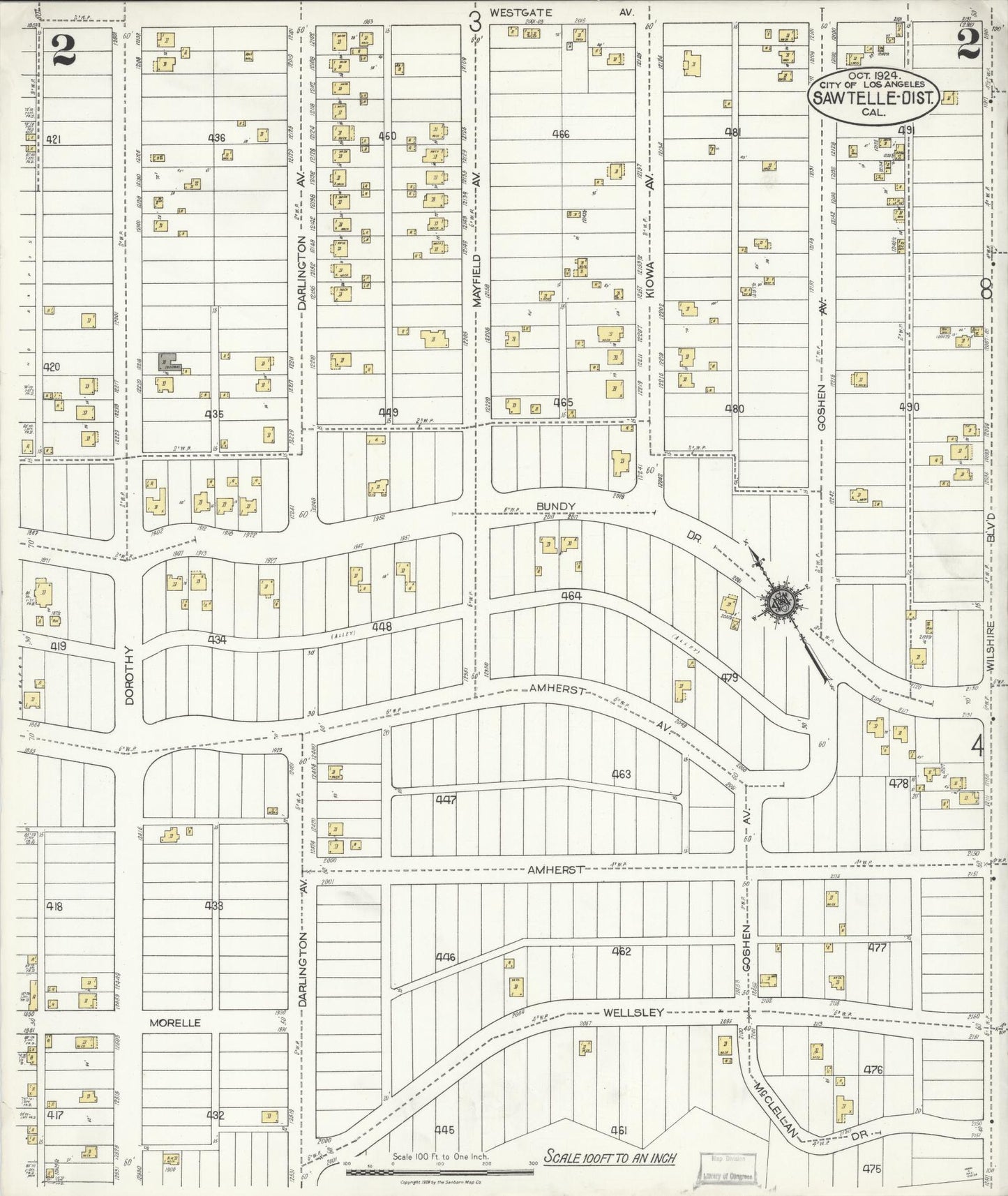 Sanborn Fire Insurance Map from Sawtelle, Los Angeles County, California (1924), Sheet #0002 - Complete Map Set gallery image, historic Sanborn map, vintage wall art, California California