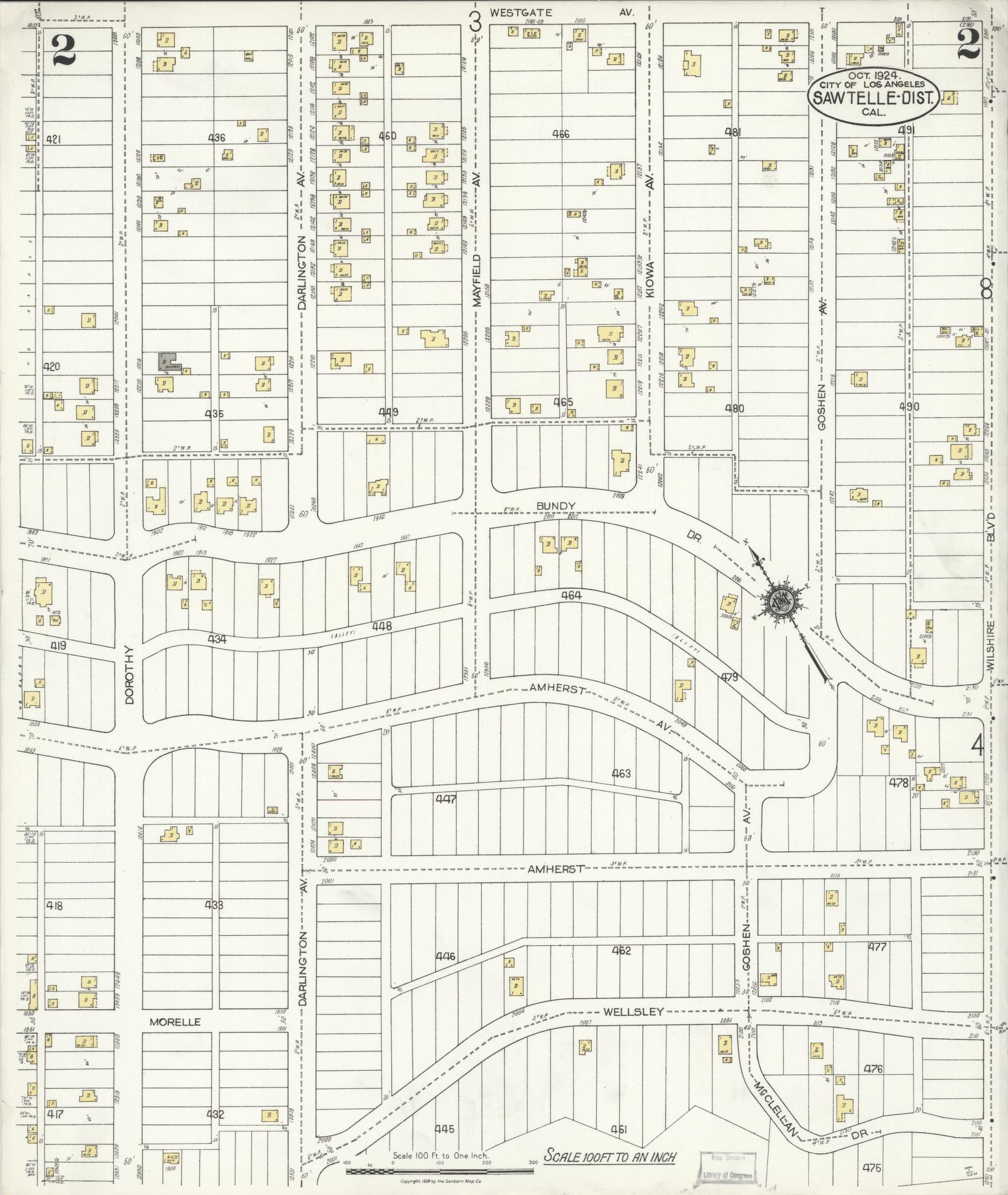 Sanborn Fire Insurance Map from Sawtelle, Los Angeles County, California (1924), Sheet #0002 - Complete Map Set gallery image, historic Sanborn map, vintage wall art, California California