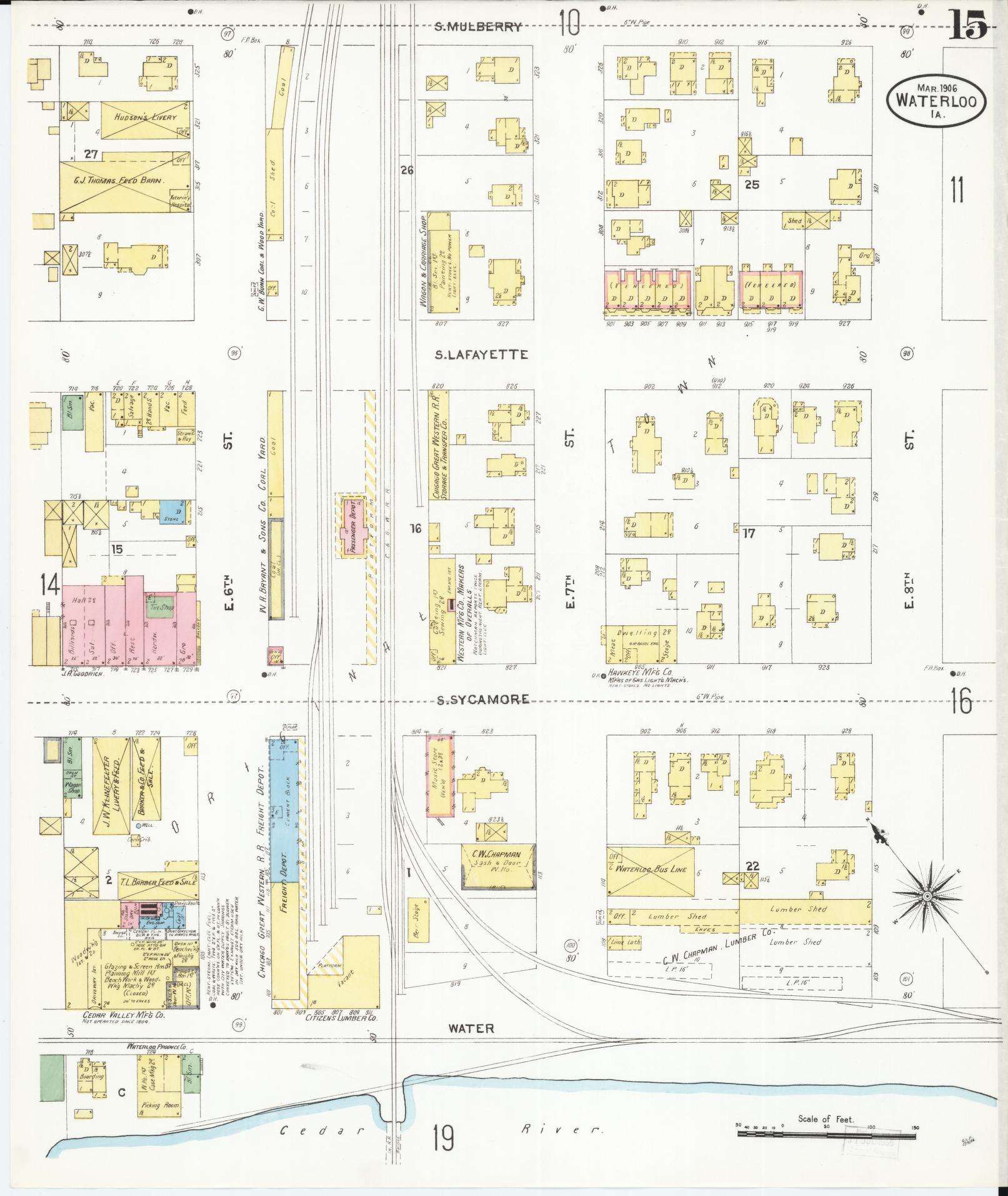 Sanborn Fire Insurance Map from Waterloo, Black Hawk County, Iowa (1906), Sheet #0015 - Historic Sanborn Fire Insurance Map Print