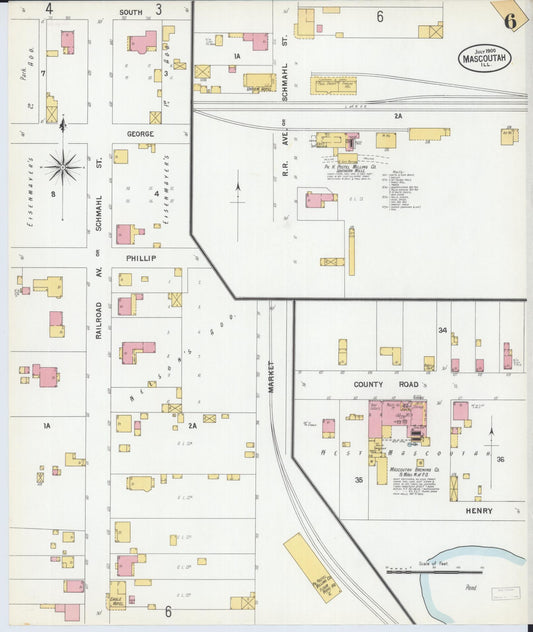 Sanborn Fire Insurance Map from Mascoutah, Saint Clair County, Illinois (1900), Sheet #0006 - Historic Sanborn Fire Insurance Map Print, vintage old map wall art, antique decor, genealogy gift, Illinois Illinois map
