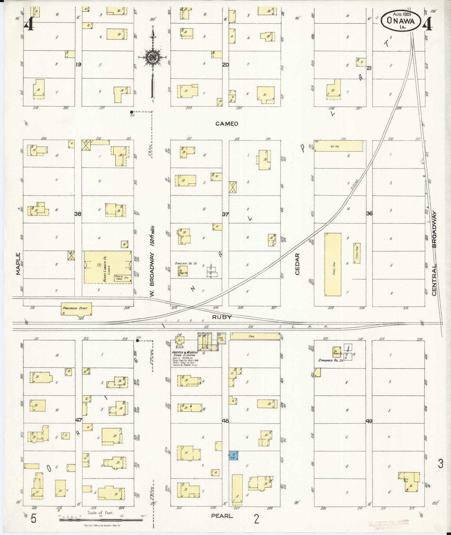 Sanborn Fire Insurance Map from Onawa, Monona County, Iowa (1924), Sheet #0004 - Historic Sanborn Fire Insurance Map Print