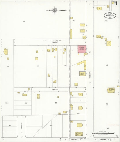 Sanborn Fire Insurance Map from Manteca, San Joaquin County, California (1921), Sheet #0003 - Complete Map Set gallery image, historic Sanborn map, vintage wall art, California California