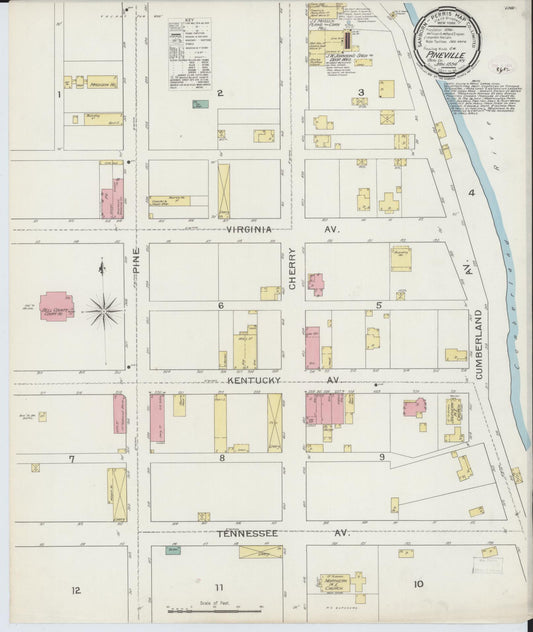 Sanborn Fire Insurance Map from Pineville, Bell County, Kentucky (1894), Sheet #0001 - Historic Sanborn Fire Insurance Map Print, vintage old map wall art, antique decor, genealogy gift, Kentucky Kentucky map