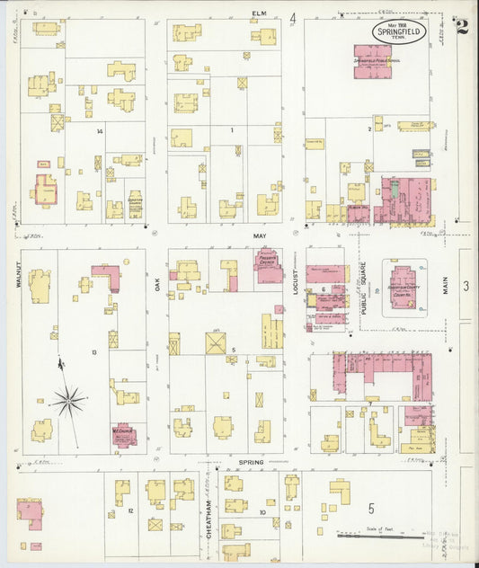Sanborn Fire Insurance Map from Springfield, Robertson County, Tennessee (1908), Sheet #0002 - Historic Sanborn Fire Insurance Map Print, vintage old map wall art, antique decor, genealogy gift, Tennessee Tennessee map