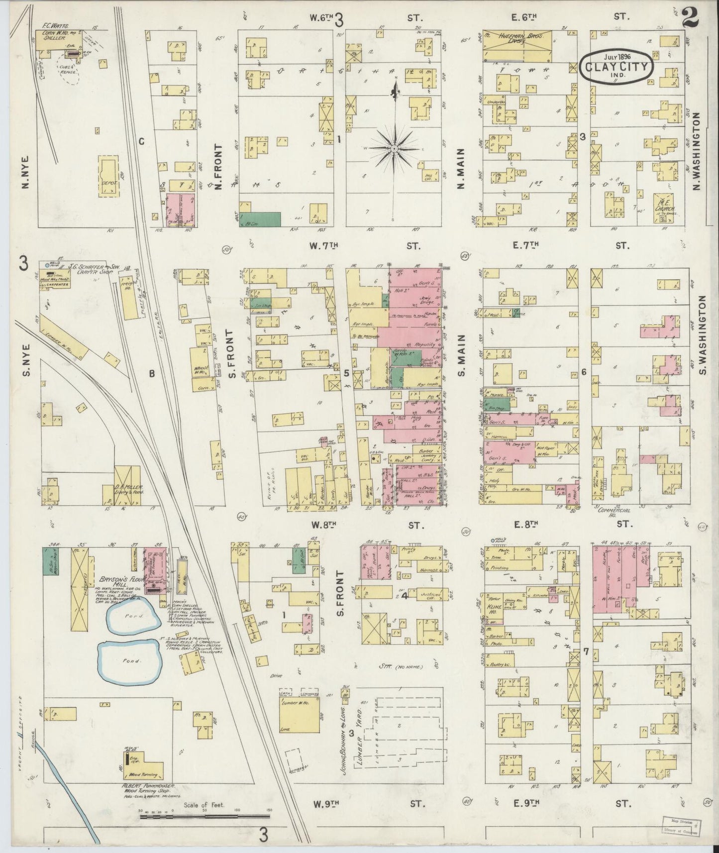 Sanborn Fire Insurance Map from Clay City, Clay County, Indiana (1896), Sheet #0002 - Complete Map Set gallery image, historic Sanborn map, vintage wall art, Indiana Indiana