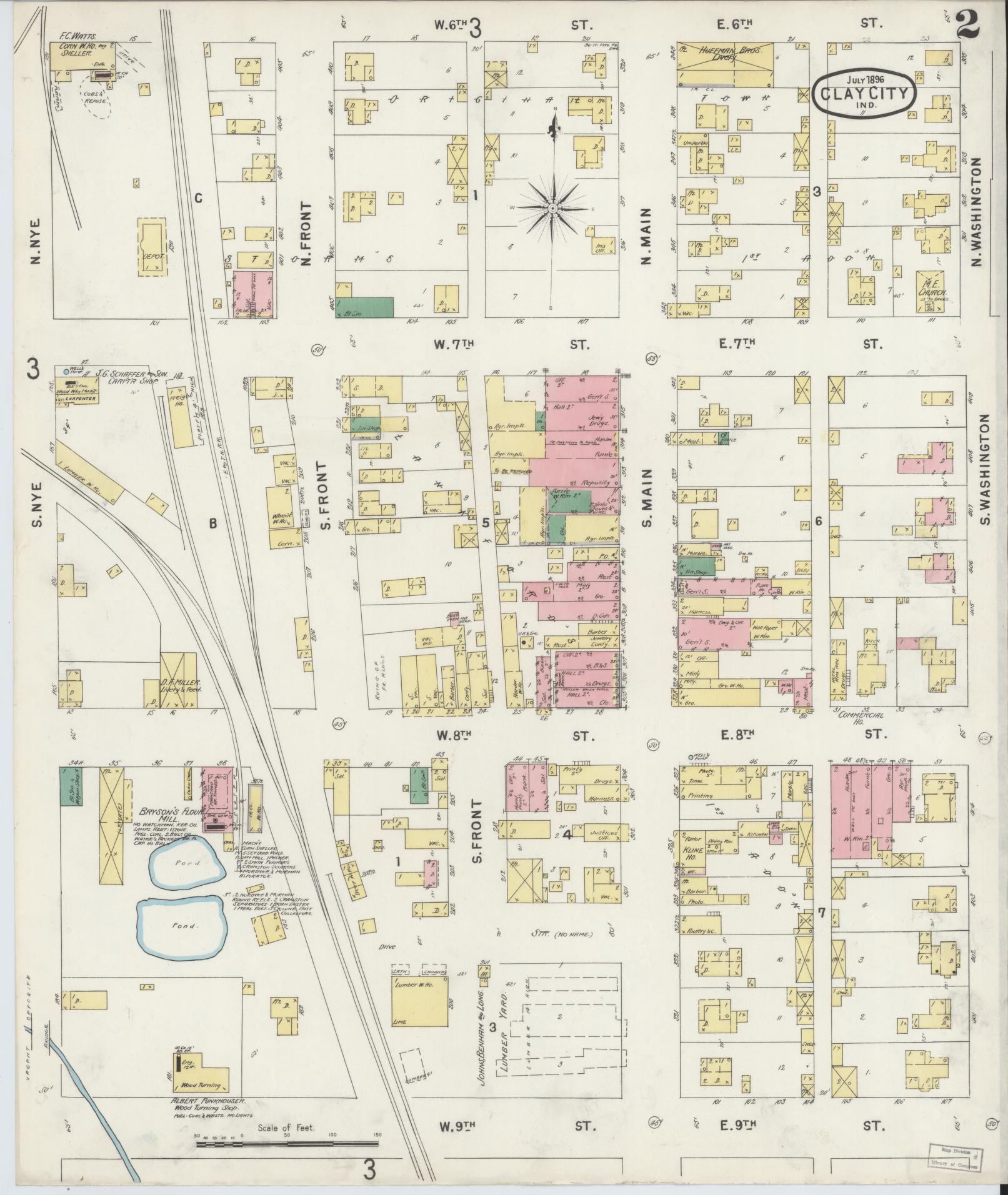 Sanborn Fire Insurance Map from Clay City, Clay County, Indiana (1896), Sheet #0002 - Complete Map Set gallery image, historic Sanborn map, vintage wall art, Indiana Indiana